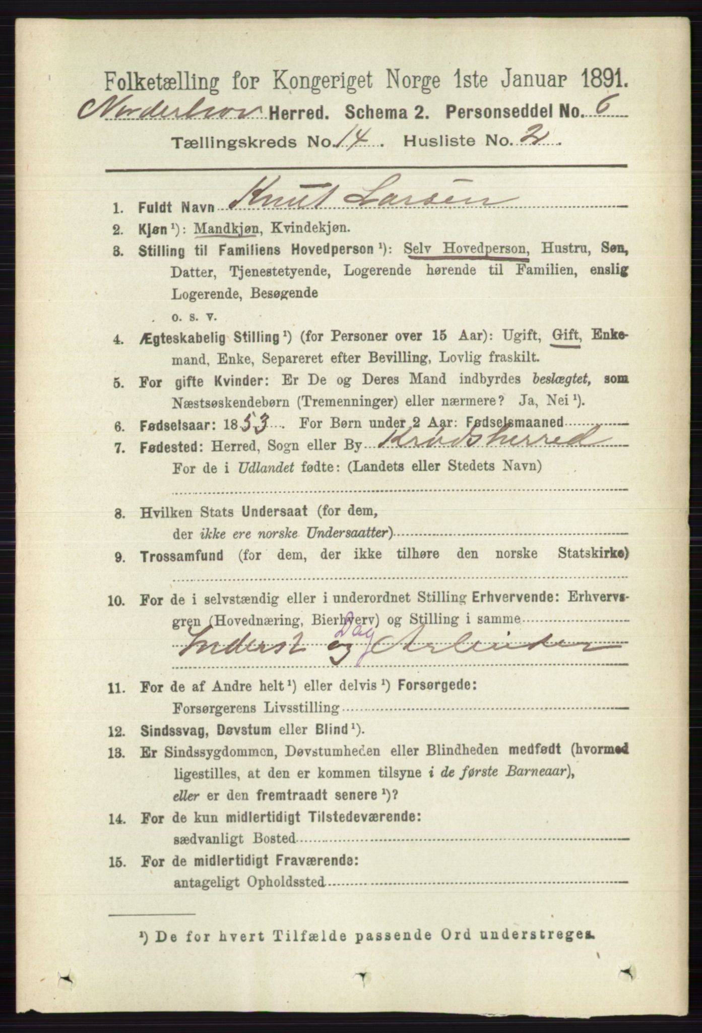 RA, 1891 census for 0613 Norderhov, 1891, p. 9339