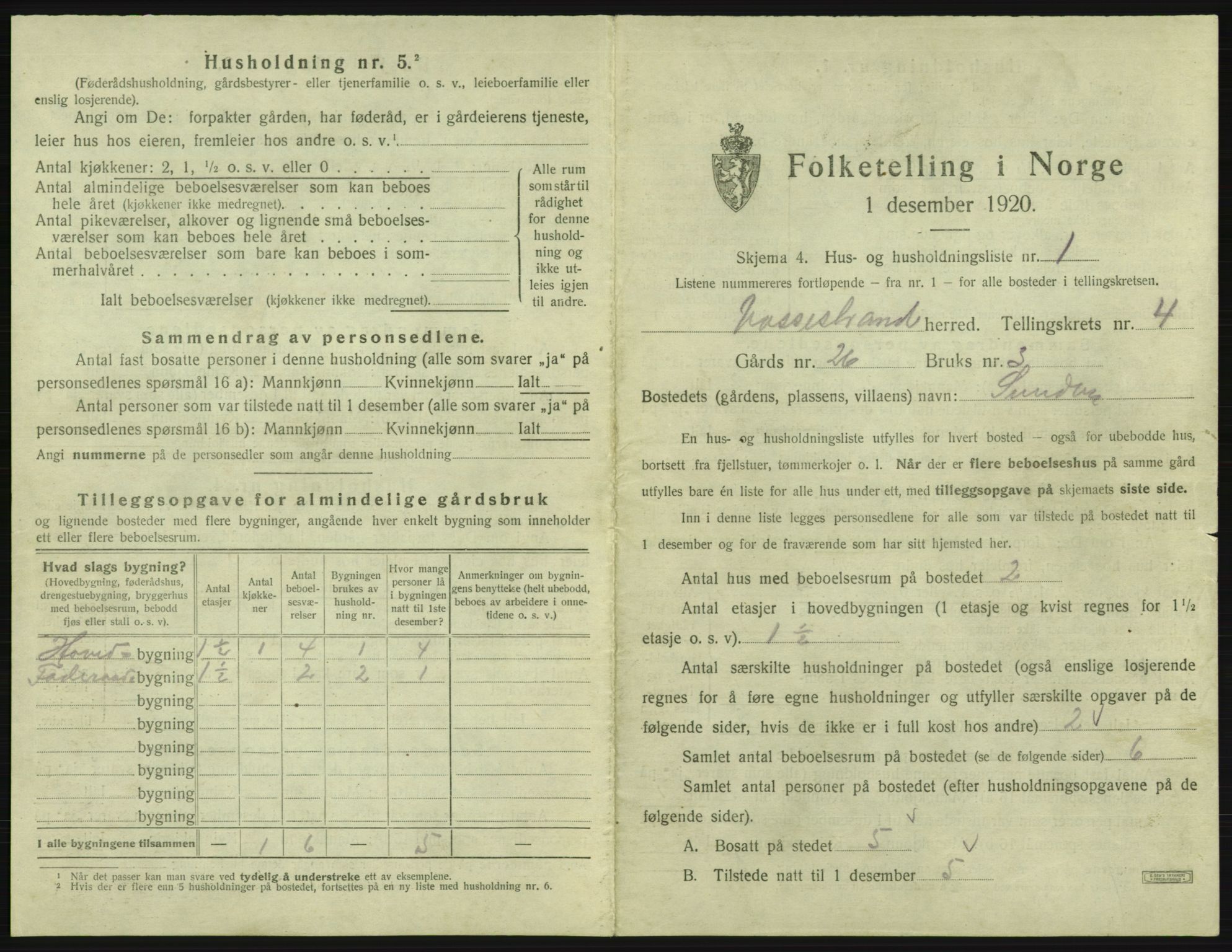 SAB, 1920 census for Vossestrand, 1920, p. 270