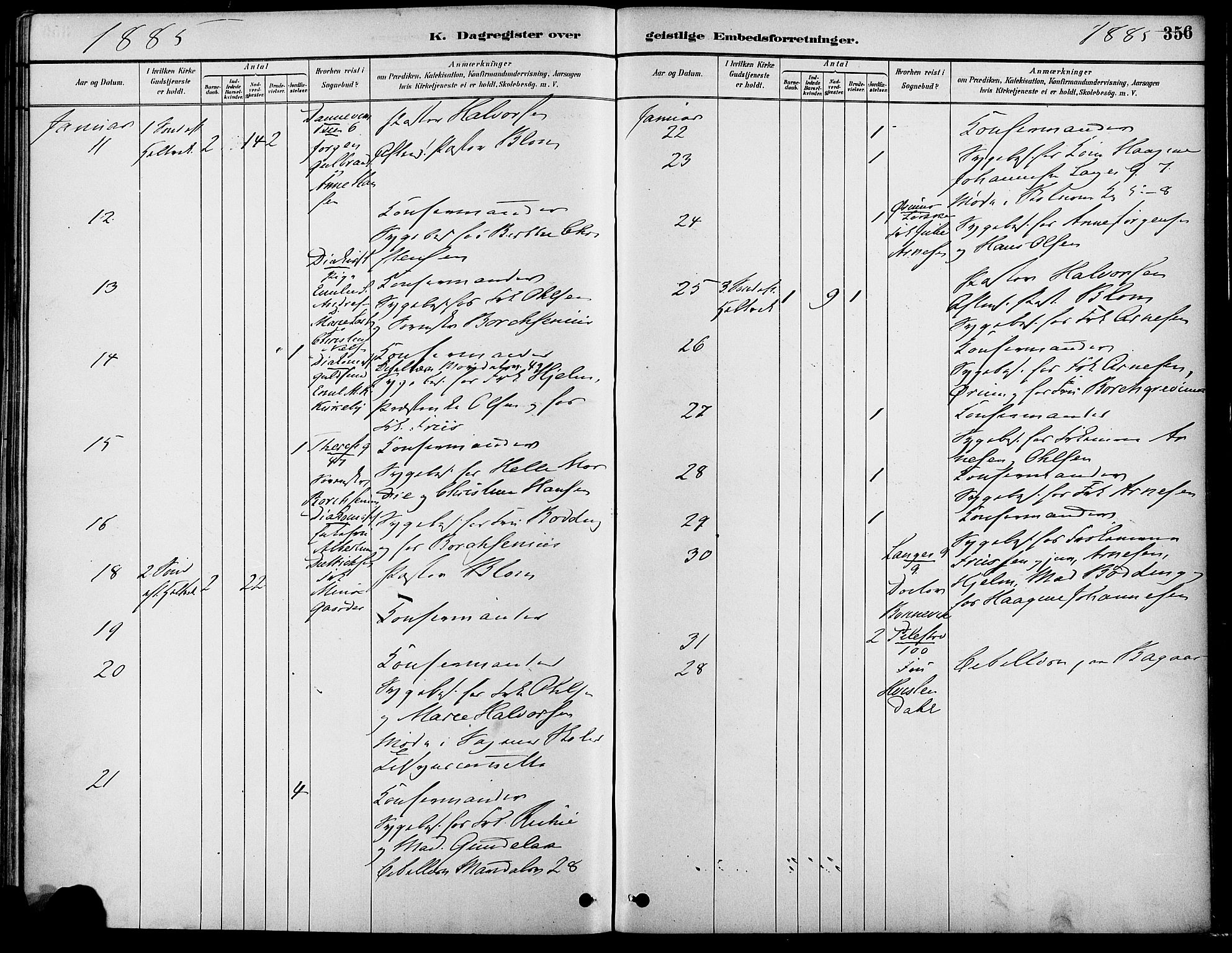 Gamle Aker prestekontor Kirkebøker, SAO/A-10617a/F/L0007: Parish register (official) no. 7, 1882-1890, p. 356