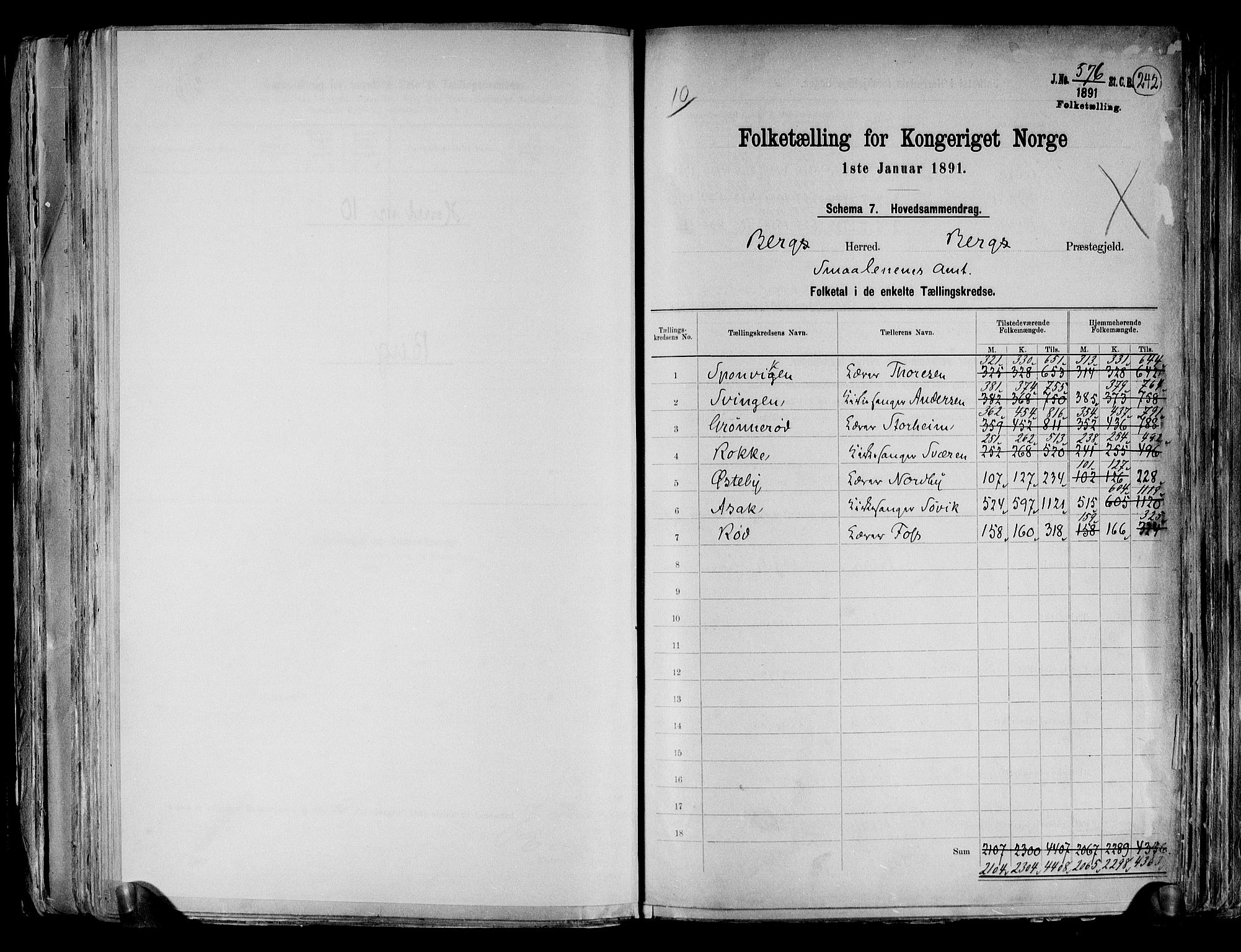 RA, 1891 census for 0116 Berg, 1891, p. 2