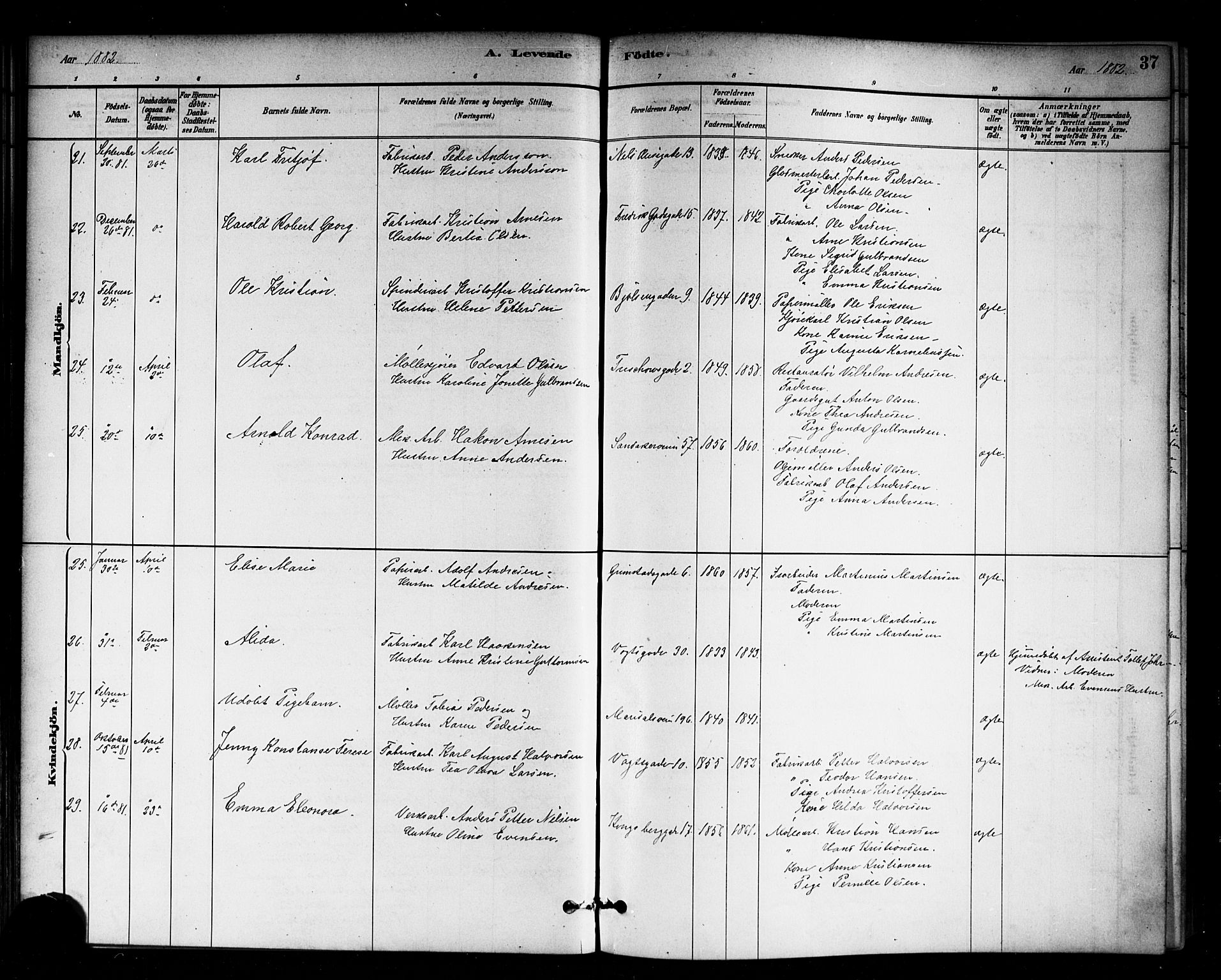 Sagene prestekontor Kirkebøker, AV/SAO-A-10796/G/L0001: Parish register (copy) no. 1, 1880-1891, p. 37