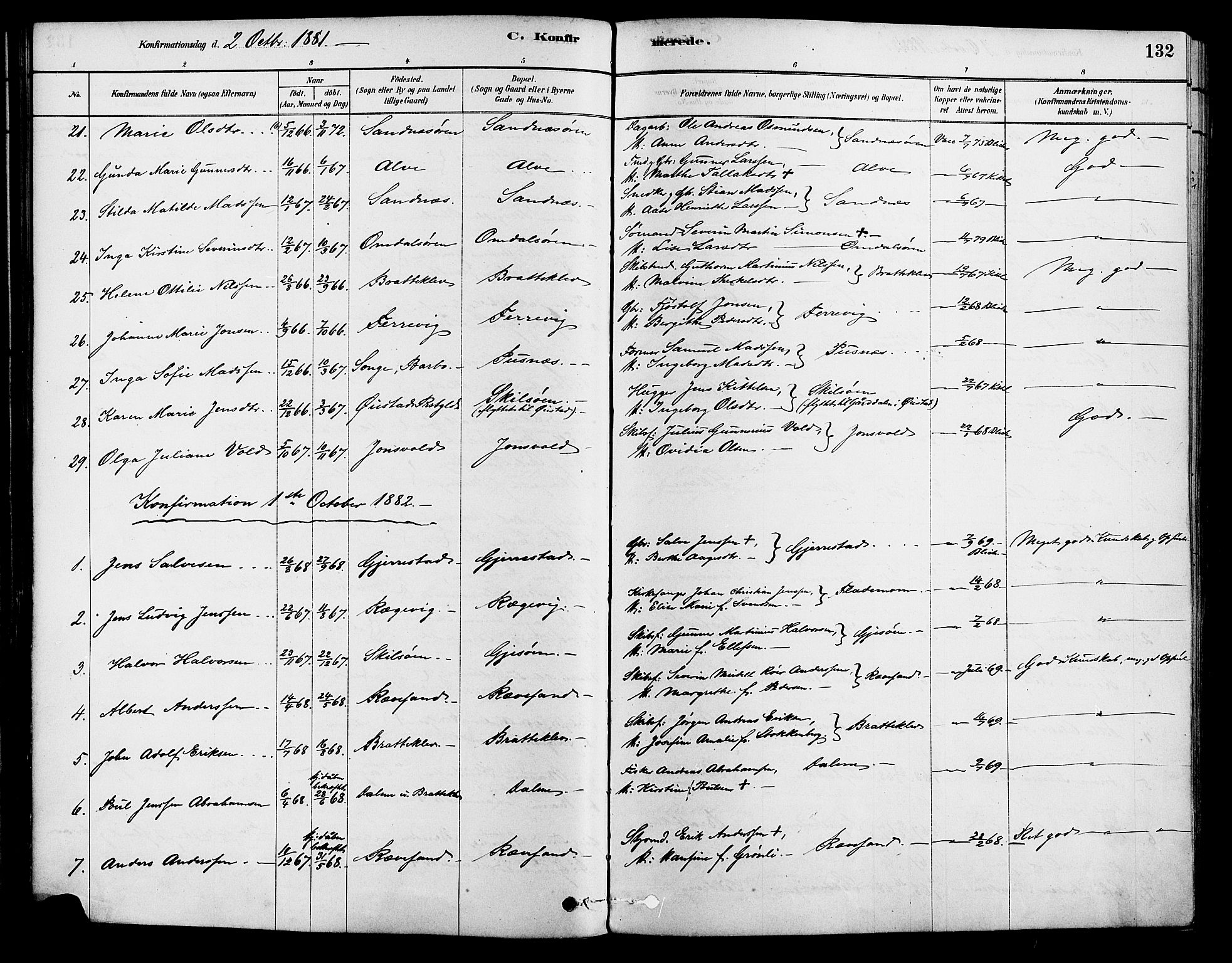 Tromøy sokneprestkontor, AV/SAK-1111-0041/F/Fa/L0009: Parish register (official) no. A 9, 1878-1896, p. 132