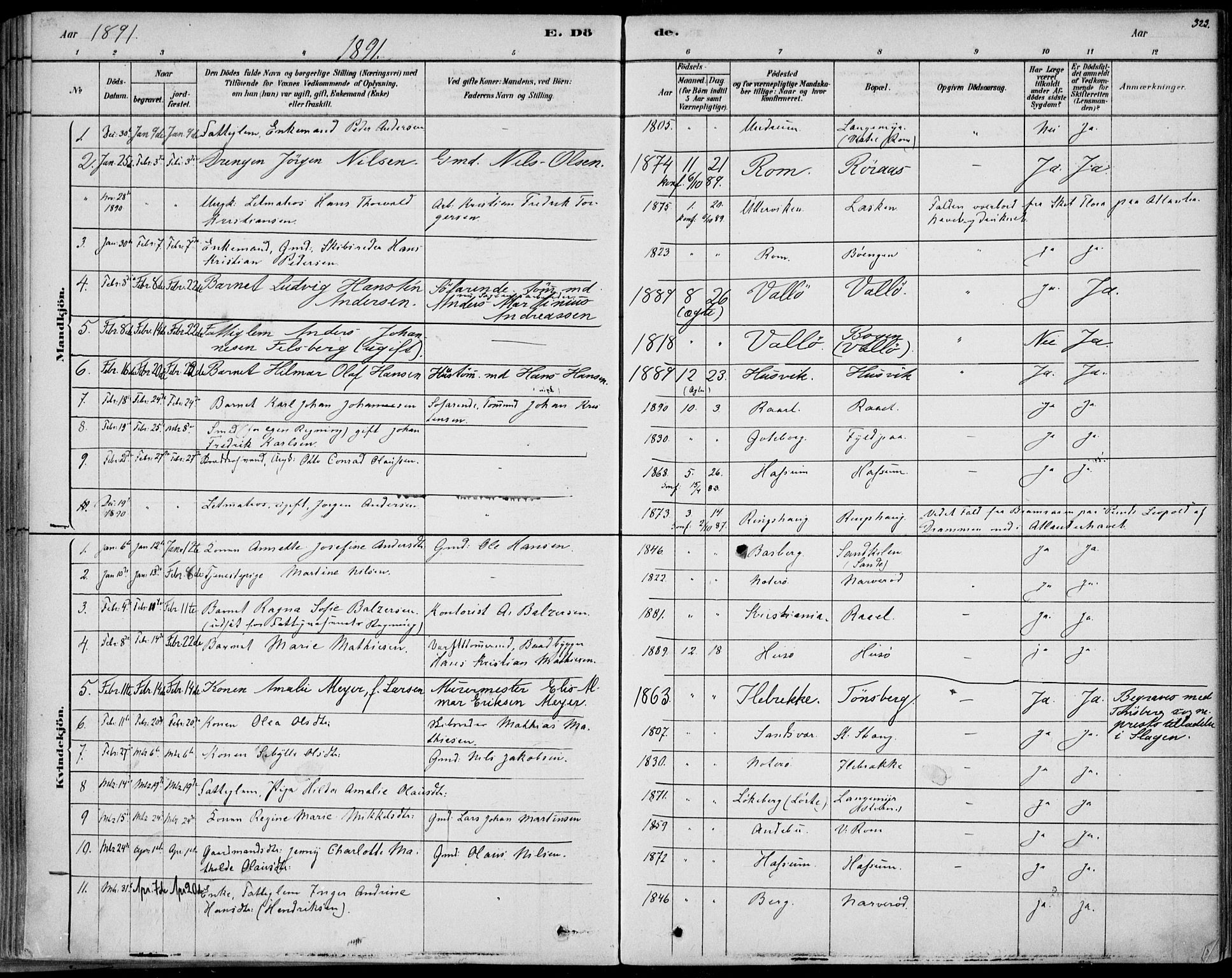 Sem kirkebøker, SAKO/A-5/F/Fb/L0004: Parish register (official) no. II 4, 1878-1891, p. 323