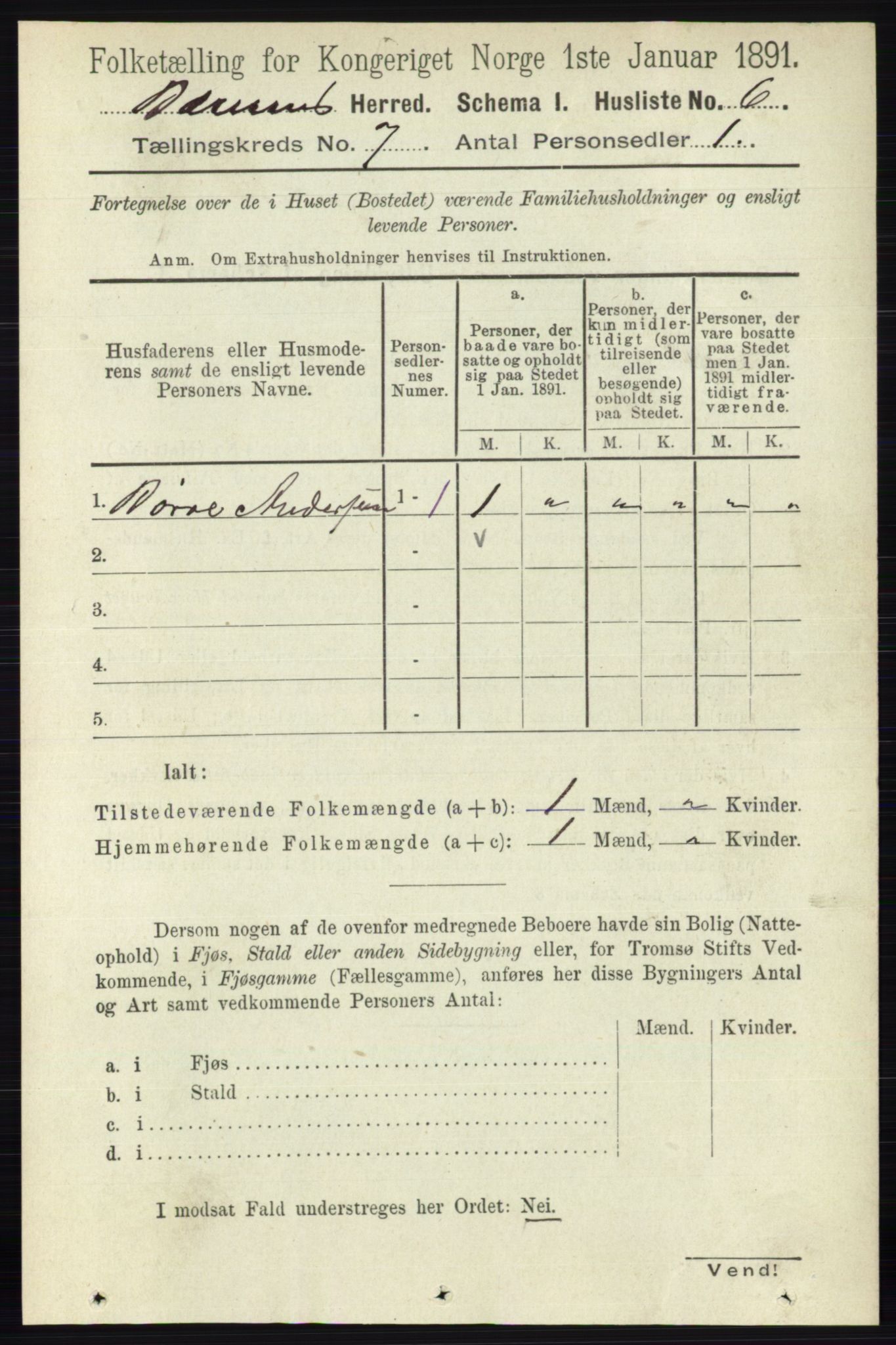 RA, 1891 census for 0219 Bærum, 1891, p. 4043