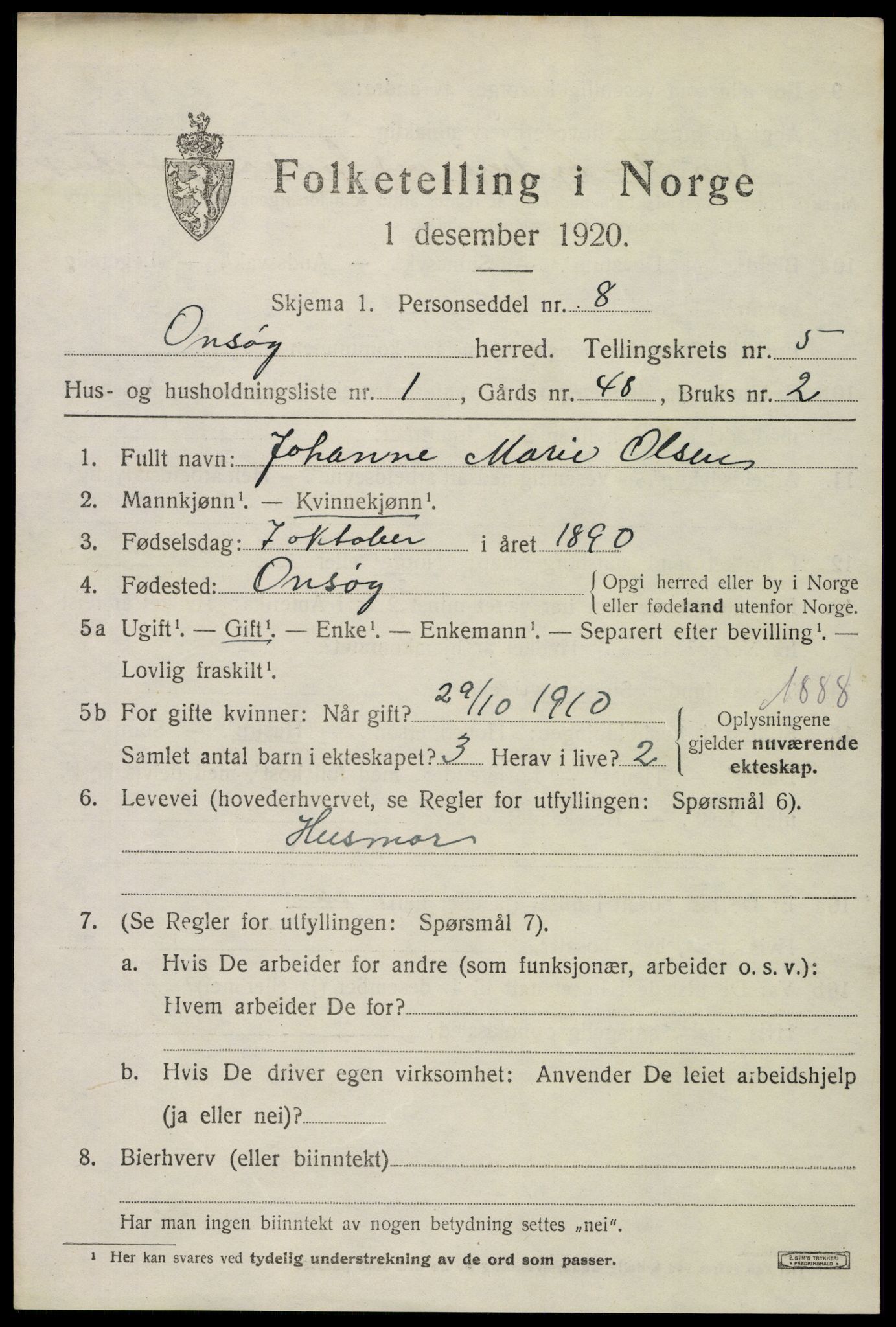 SAO, 1920 census for Onsøy, 1920, p. 6430