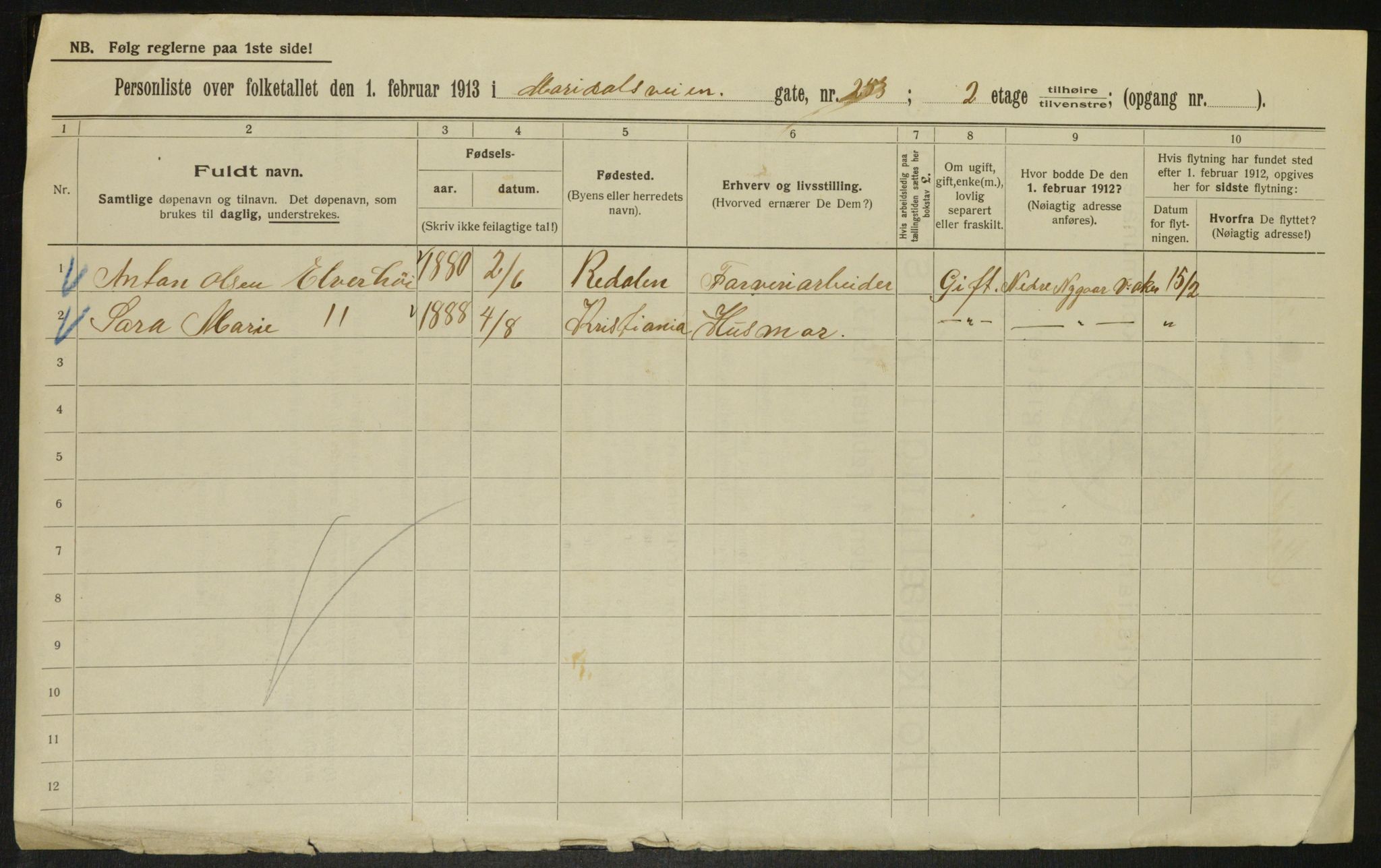 OBA, Municipal Census 1913 for Kristiania, 1913, p. 62635