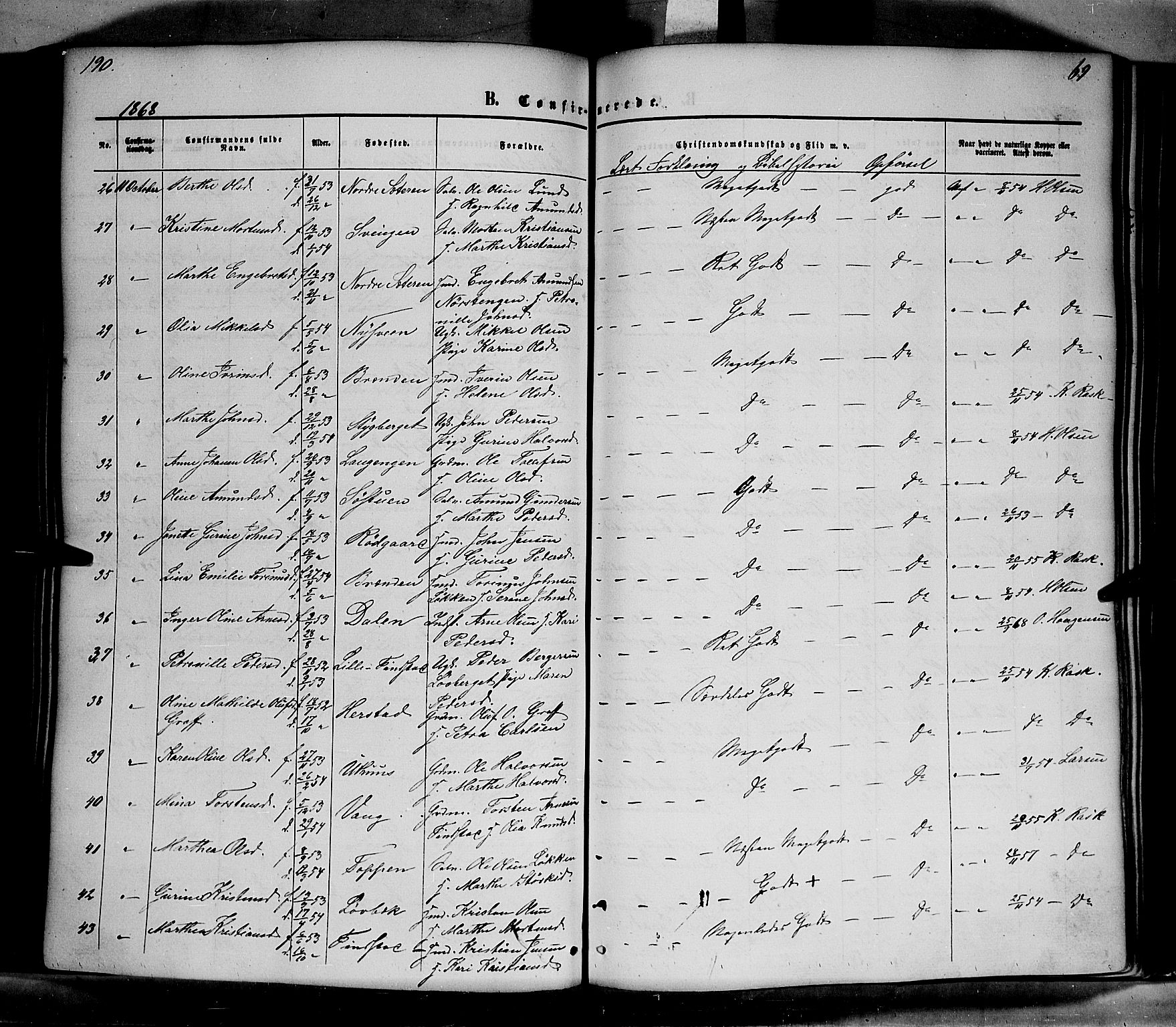 Elverum prestekontor, AV/SAH-PREST-044/H/Ha/Haa/L0010: Parish register (official) no. 10, 1857-1868, p. 190