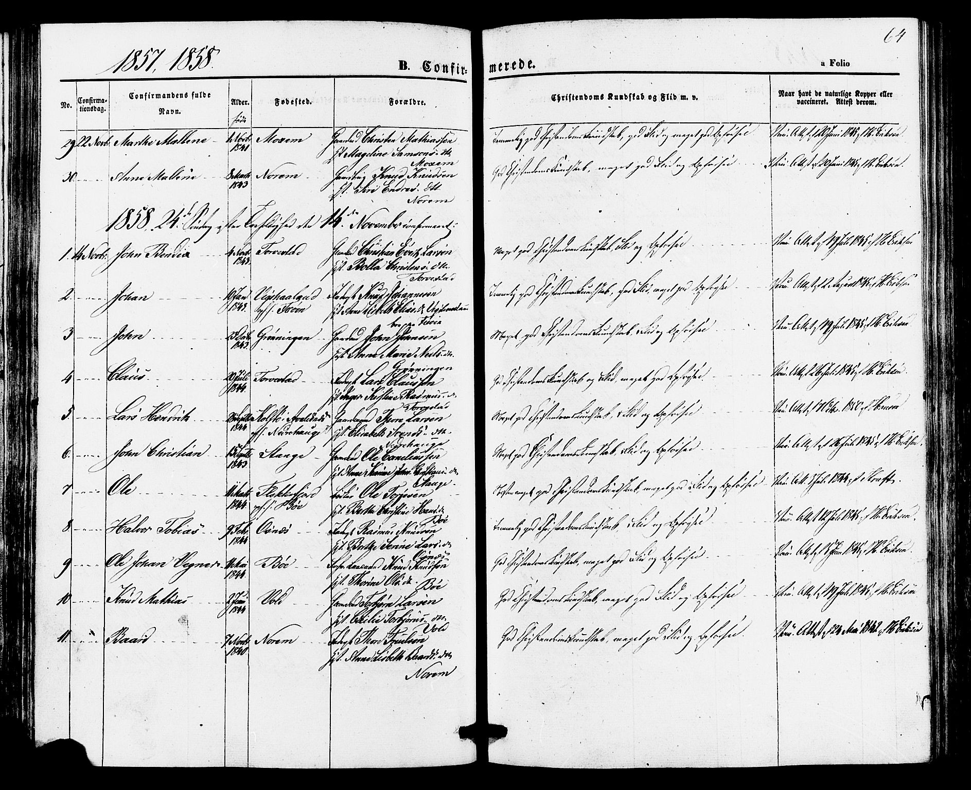 Torvastad sokneprestkontor, SAST/A -101857/H/Ha/Haa/L0010: Parish register (official) no. A 10, 1857-1878, p. 64