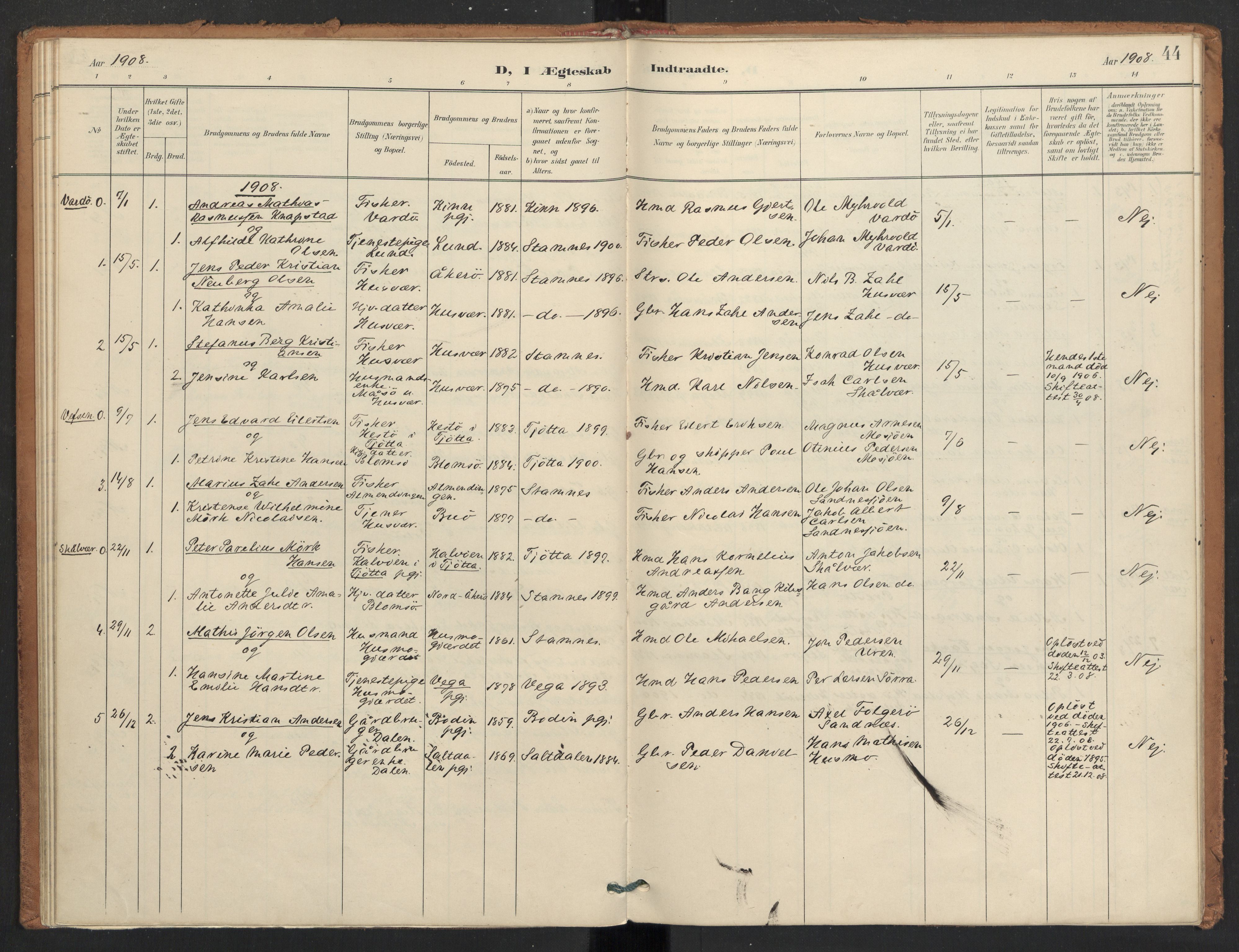 Ministerialprotokoller, klokkerbøker og fødselsregistre - Nordland, SAT/A-1459/830/L0454: Parish register (official) no. 830A18, 1897-1913, p. 44