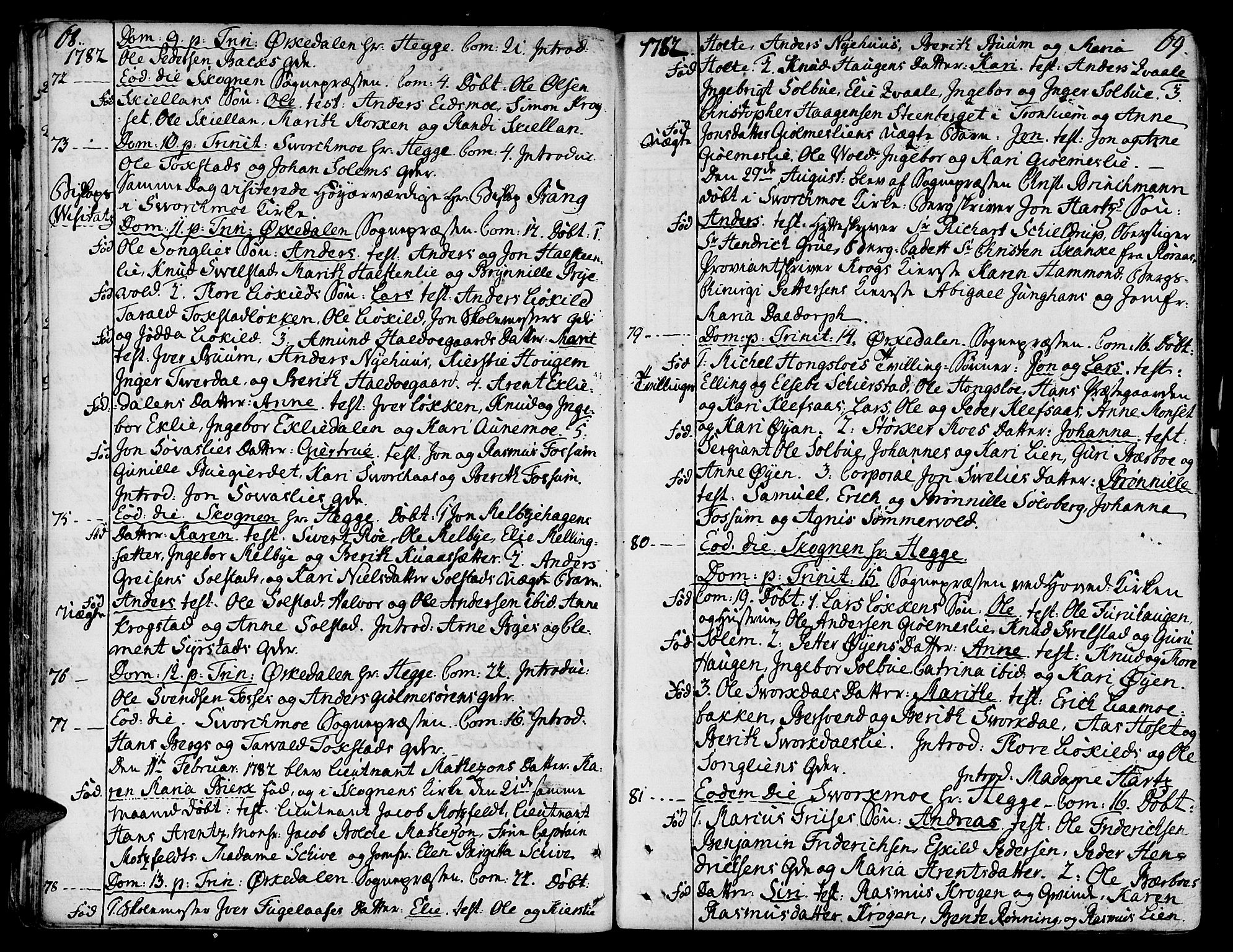 Ministerialprotokoller, klokkerbøker og fødselsregistre - Sør-Trøndelag, SAT/A-1456/668/L0802: Parish register (official) no. 668A02, 1776-1799, p. 68-69