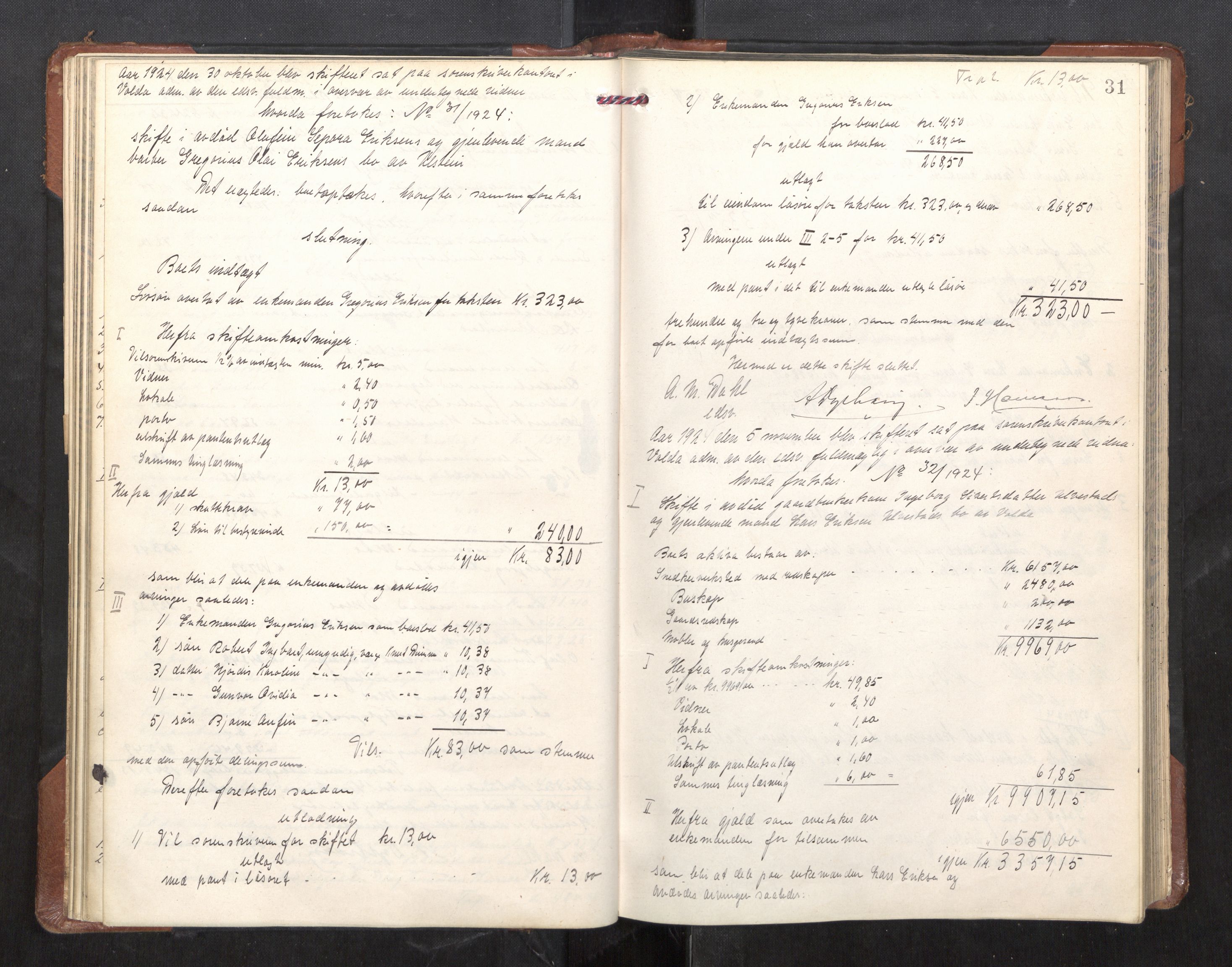 Søre Sunnmøre sorenskriveri, AV/SAT-A-4122/1/3/3A/L0025: Skifte- / Skifteutloddings- / Skifteslutningsprotokollar, 1924-1927, p. 30b-31a