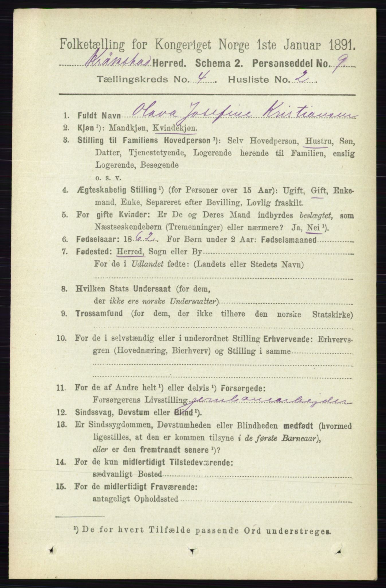 RA, 1891 census for 0212 Kråkstad, 1891, p. 1737