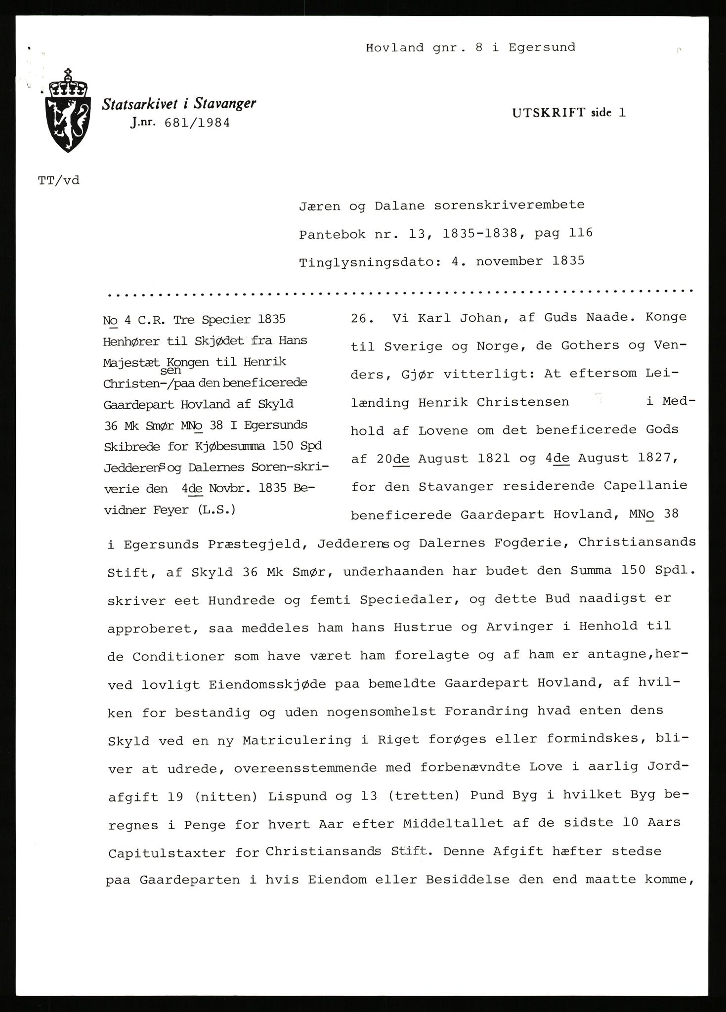 Statsarkivet i Stavanger, AV/SAST-A-101971/03/Y/Yj/L0040: Avskrifter sortert etter gårdnavn: Hovland i Egersun - Hustveit, 1750-1930, p. 40