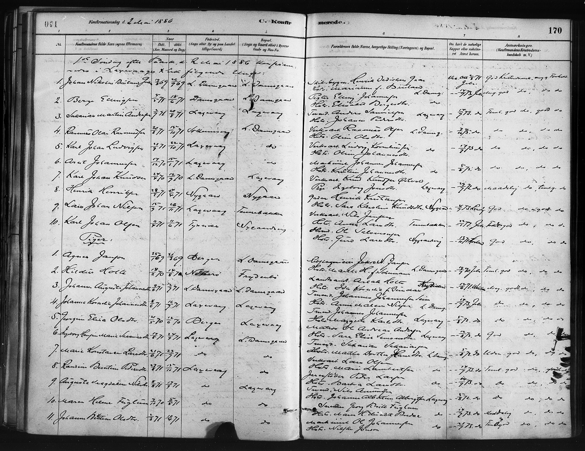 Askøy Sokneprestembete, SAB/A-74101/H/Ha/Haa/Haae/L0002: Parish register (official) no. E 2, 1878-1891, p. 170