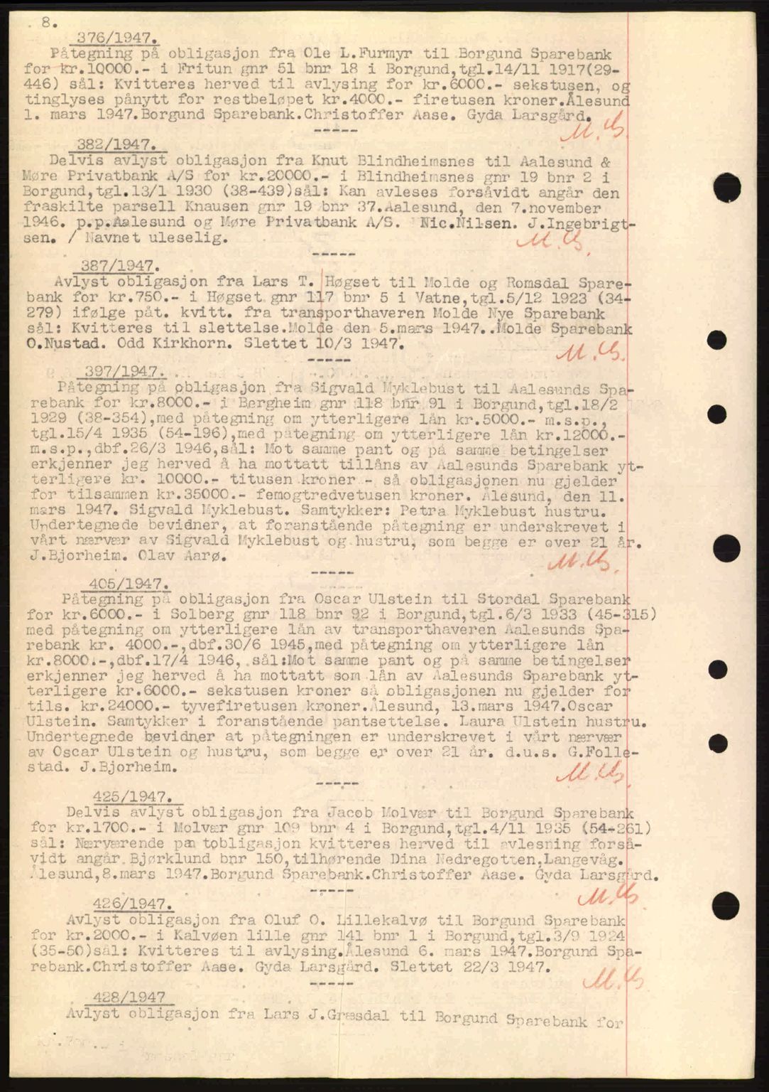 Nordre Sunnmøre sorenskriveri, SAT/A-0006/1/2/2C/2Ca: Mortgage book no. B6-14 a, 1942-1945, Diary no: : 376/1947