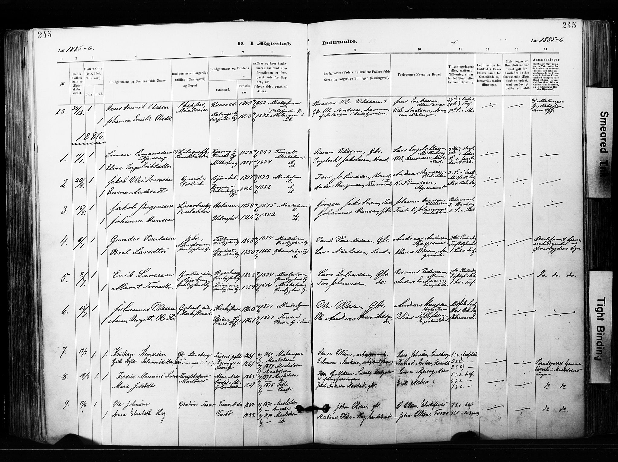 Målselv sokneprestembete, SATØ/S-1311/G/Ga/Gaa/L0007kirke: Parish register (official) no. 7, 1884-1903, p. 245