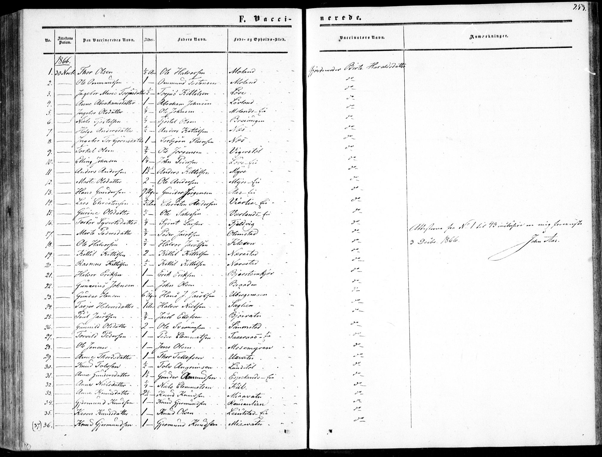 Gjerstad sokneprestkontor, AV/SAK-1111-0014/F/Fa/Fab/L0003: Parish register (official) no. A 3, 1853-1878, p. 253