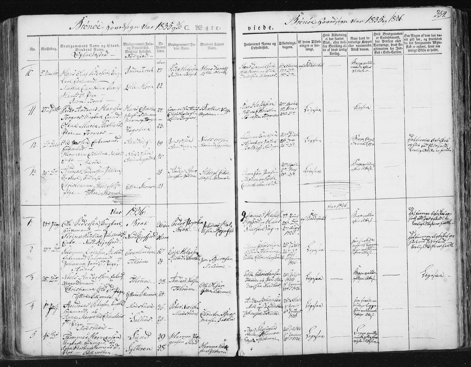 Ministerialprotokoller, klokkerbøker og fødselsregistre - Nordland, SAT/A-1459/813/L0198: Parish register (official) no. 813A08, 1834-1874, p. 354