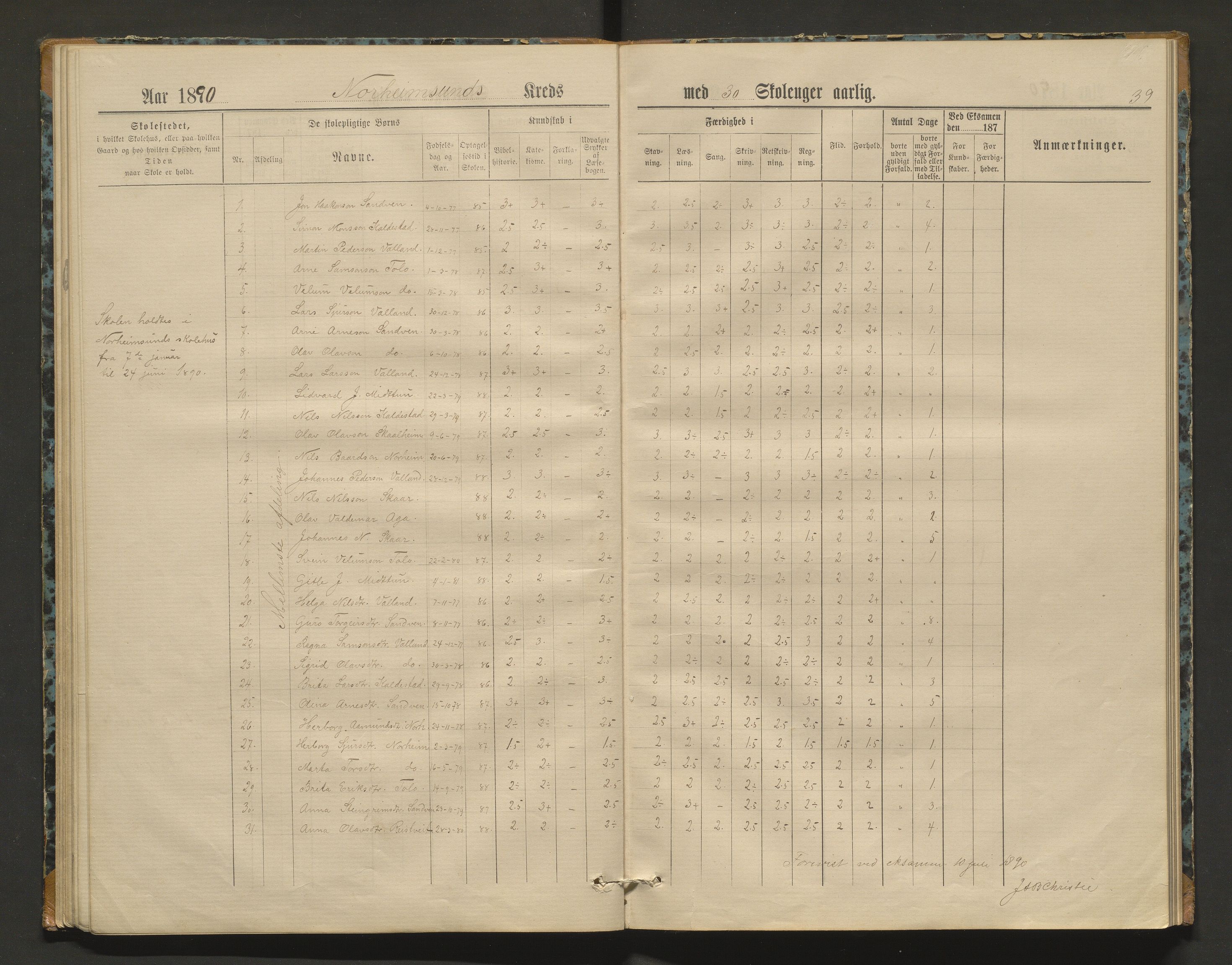 Kvam herad. Barneskulane, IKAH/1238-231/F/Fa/L0002: Skuleprotokoll for Norheimsund krins, 1878-1891, p. 38