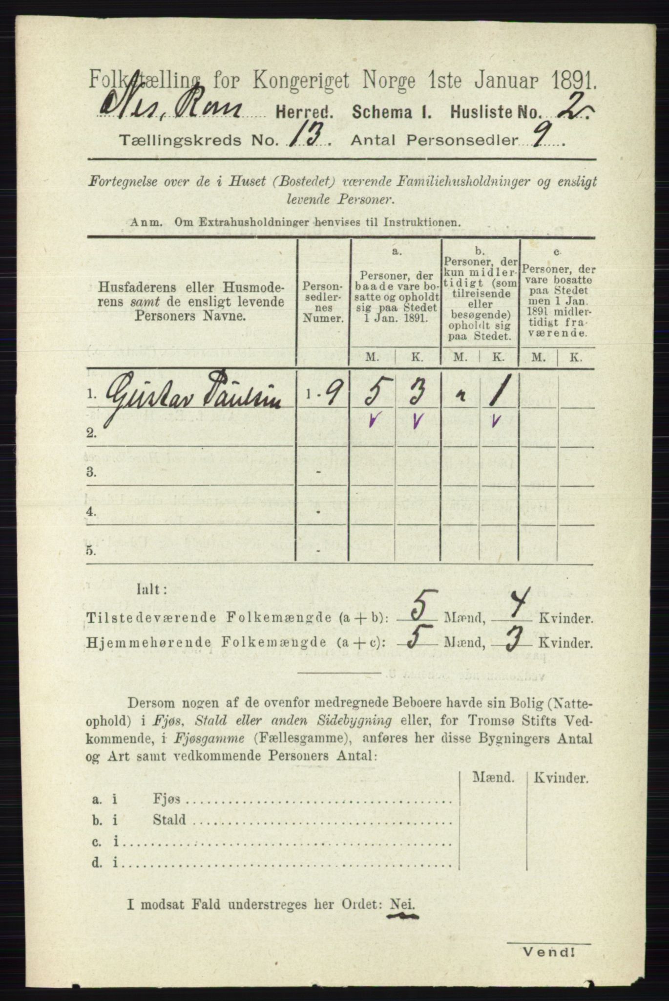 RA, 1891 census for 0236 Nes, 1891, p. 7736