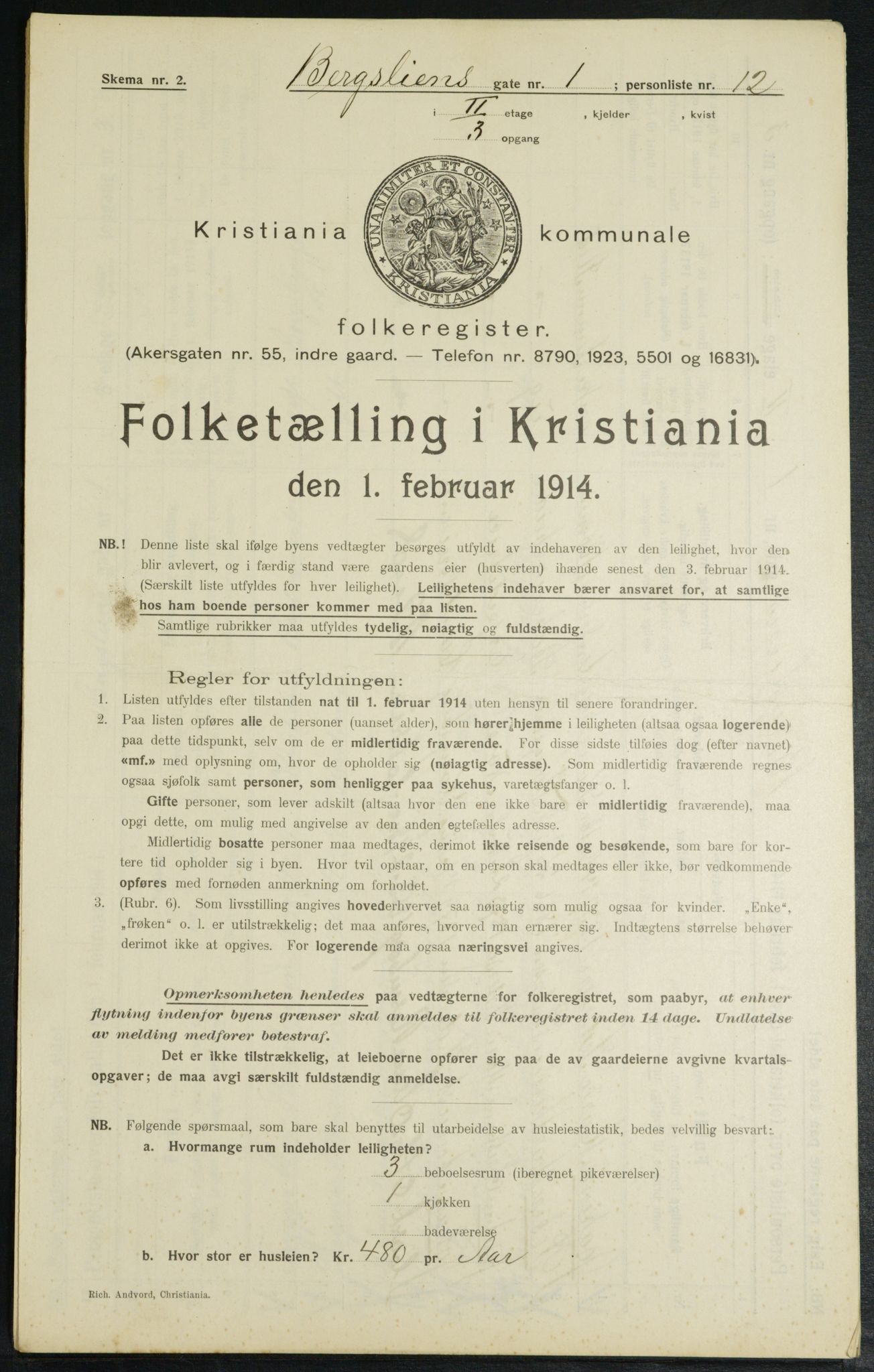 OBA, Municipal Census 1914 for Kristiania, 1914, p. 4017