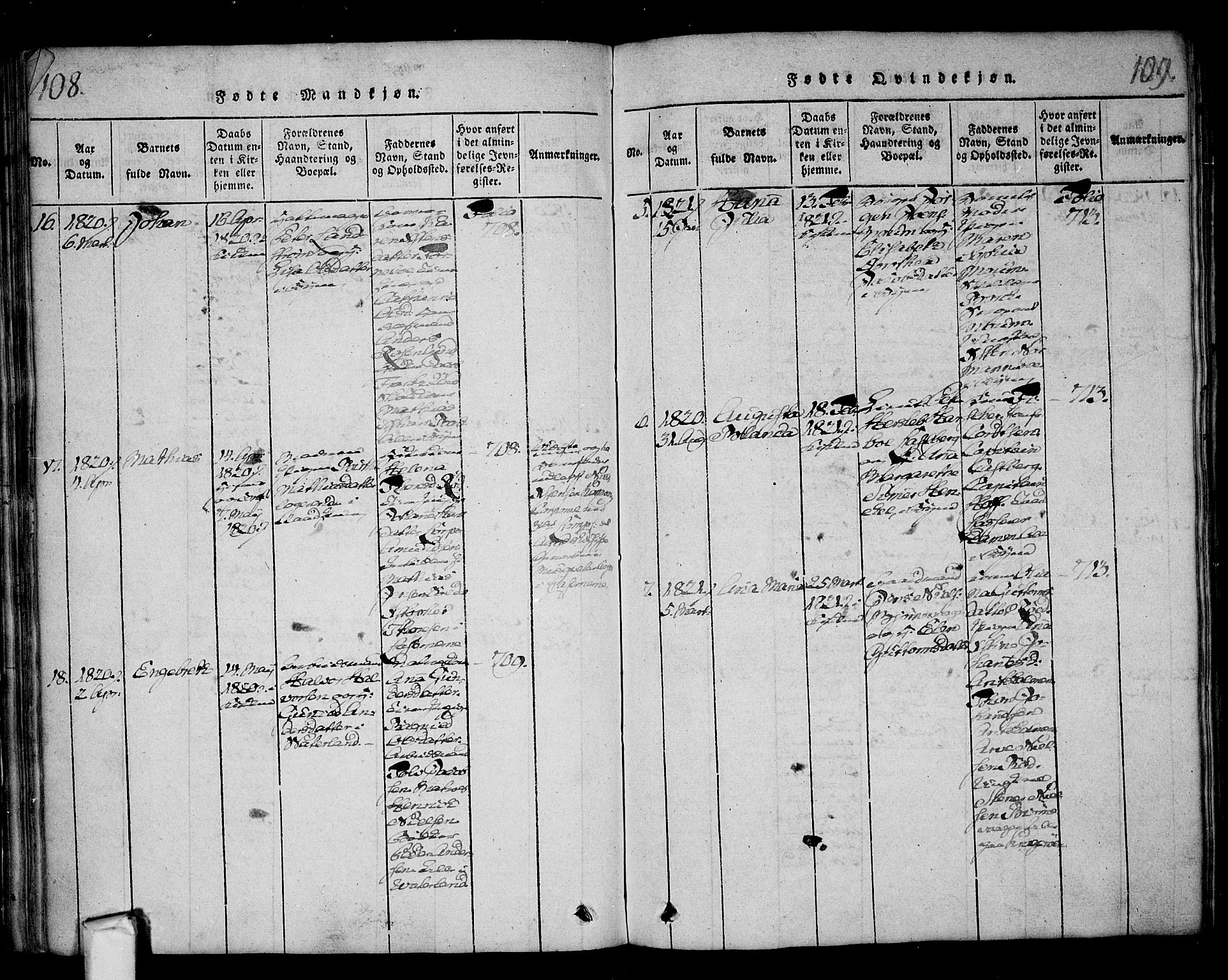 Fredrikstad prestekontor Kirkebøker, SAO/A-11082/F/Fa/L0004: Parish register (official) no. 4, 1816-1834, p. 108-109