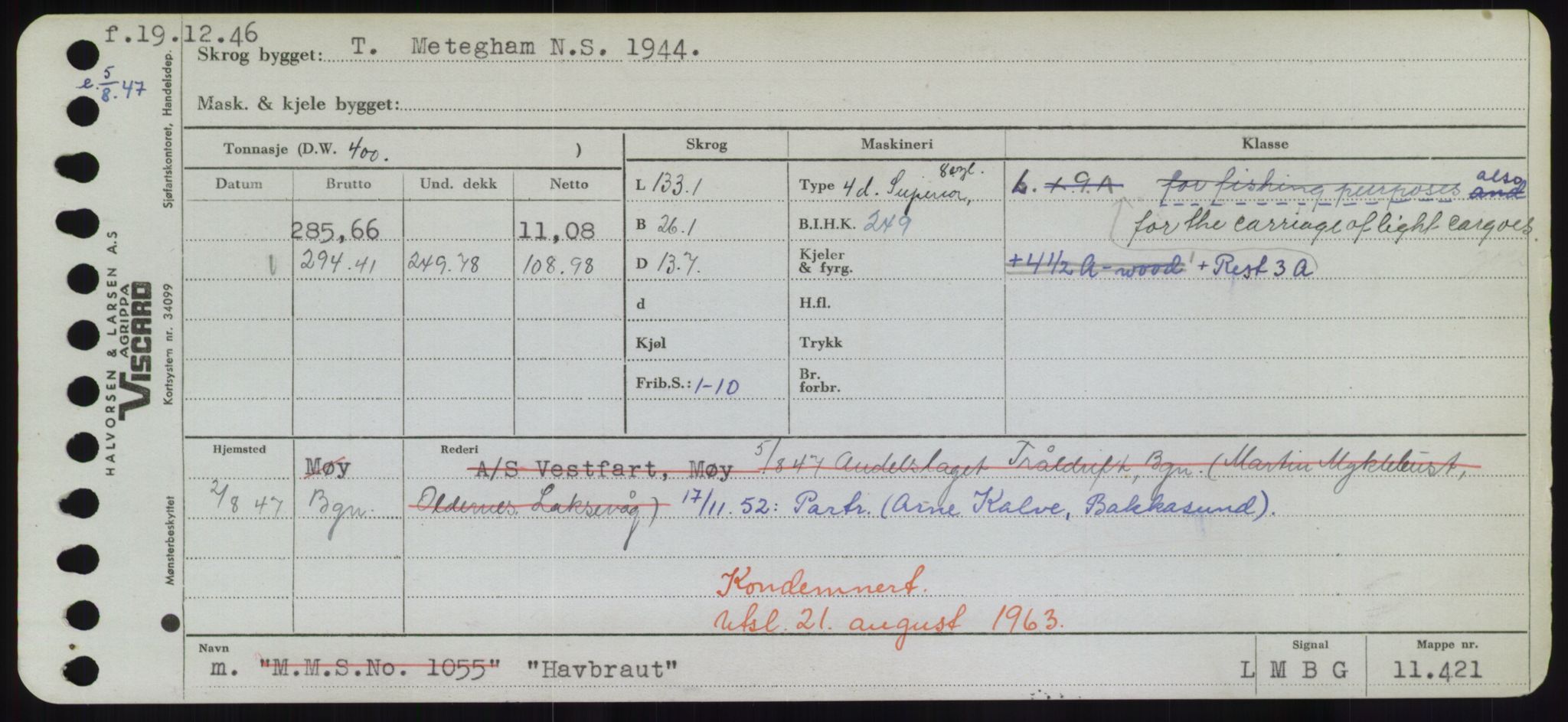 Sjøfartsdirektoratet med forløpere, Skipsmålingen, RA/S-1627/H/Hd/L0014: Fartøy, H-Havl, p. 471