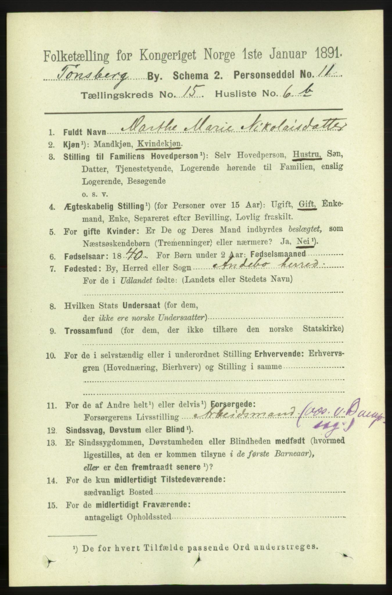 RA, 1891 census for 0705 Tønsberg, 1891, p. 4747