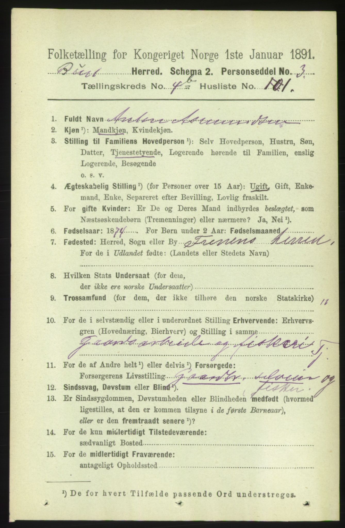 RA, 1891 census for 1549 Bud, 1891, p. 2808