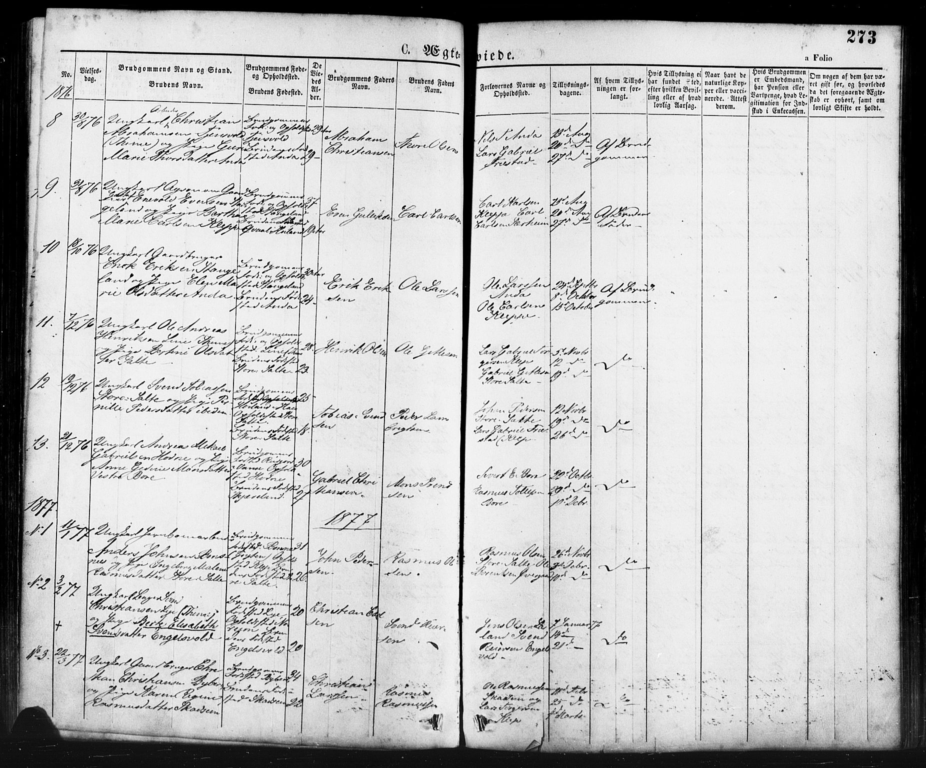 Klepp sokneprestkontor, AV/SAST-A-101803/001/3/30BA/L0006: Parish register (official) no. A 6, 1871-1885, p. 273