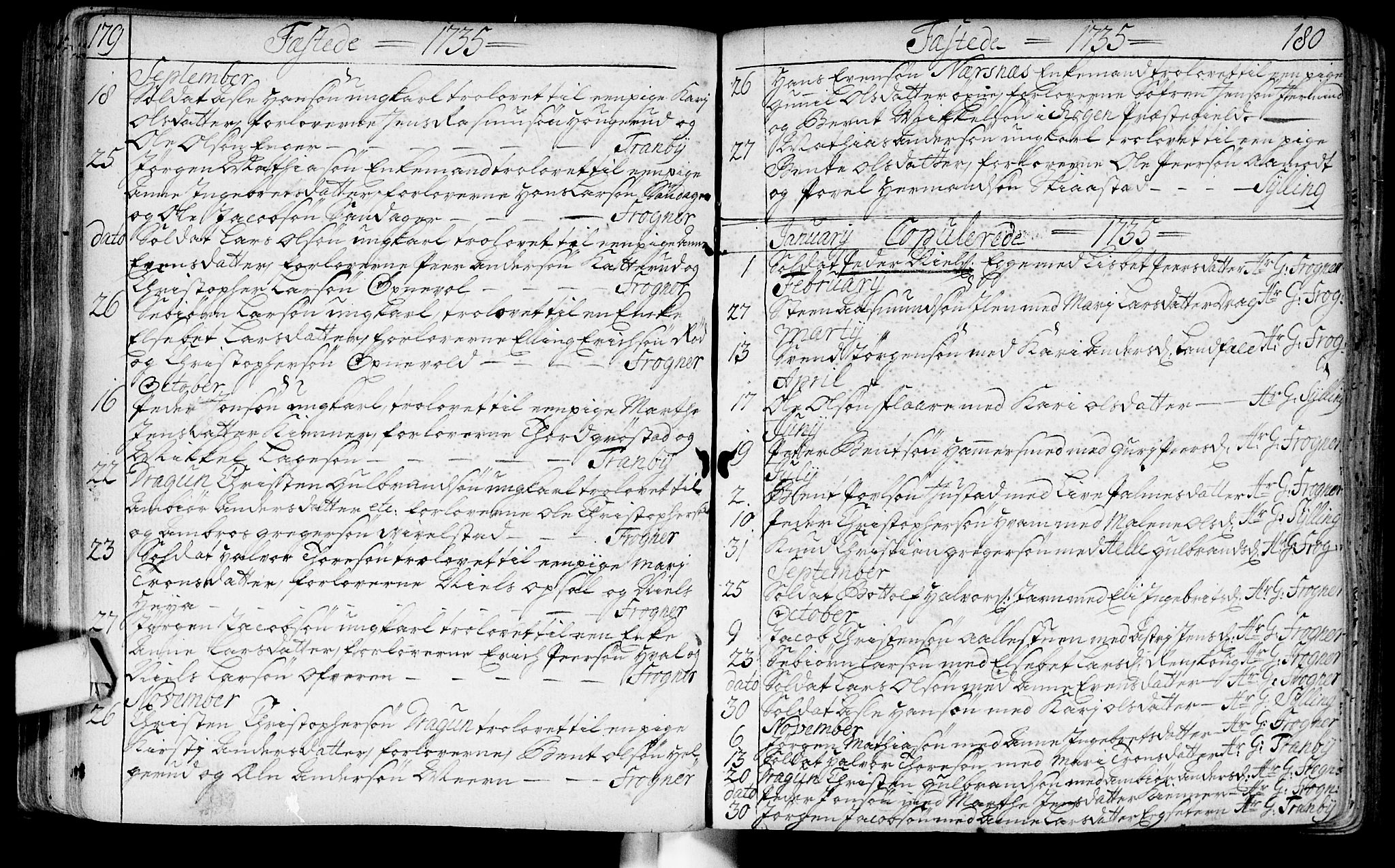 Lier kirkebøker, AV/SAKO-A-230/F/Fa/L0003: Parish register (official) no. I 3, 1727-1748, p. 179-180