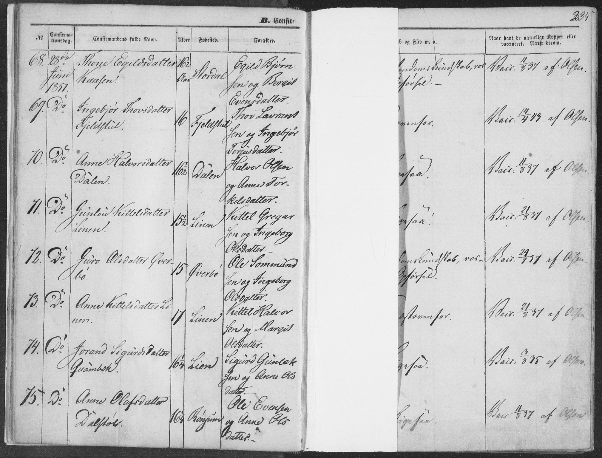 Seljord kirkebøker, AV/SAKO-A-20/F/Fa/L012b: Parish register (official) no. I 12B, 1850-1865, p. 234