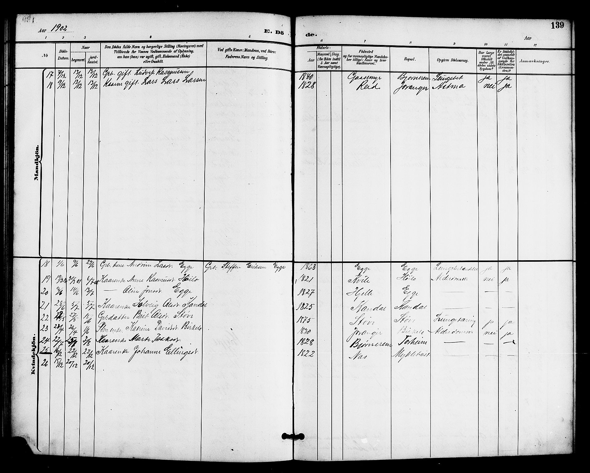 Gloppen sokneprestembete, AV/SAB-A-80101/H/Hab/Habc/L0002: Parish register (copy) no. C 2, 1896-1910, p. 139