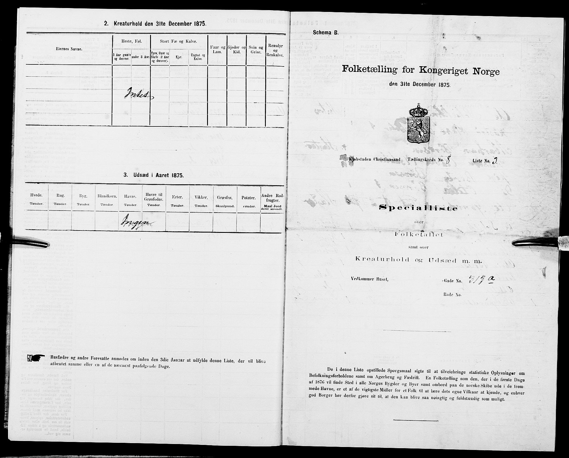 SAK, 1875 census for 1001P Kristiansand, 1875, p. 1220