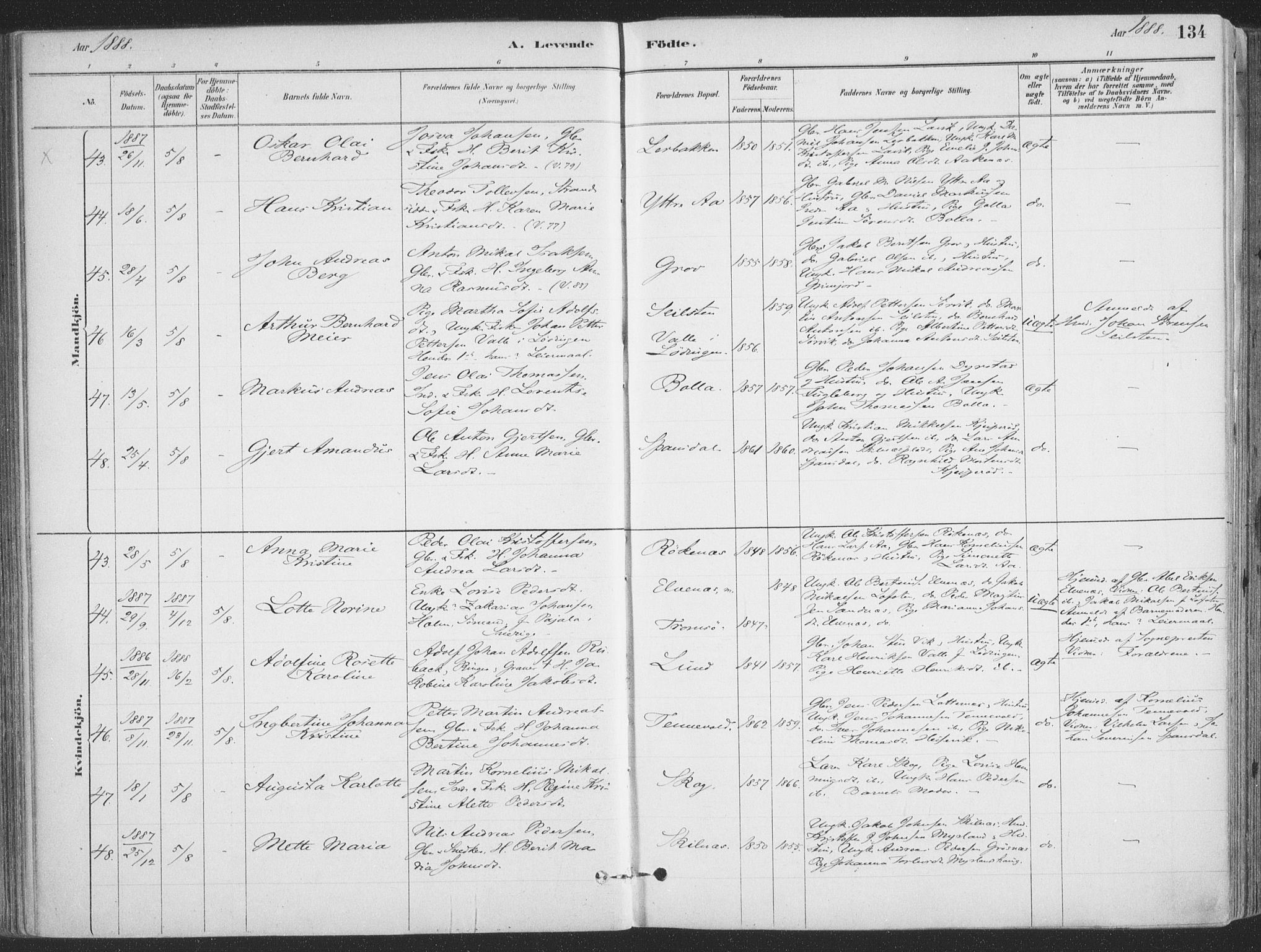 Ibestad sokneprestembete, SATØ/S-0077/H/Ha/Haa/L0011kirke: Parish register (official) no. 11, 1880-1889, p. 134