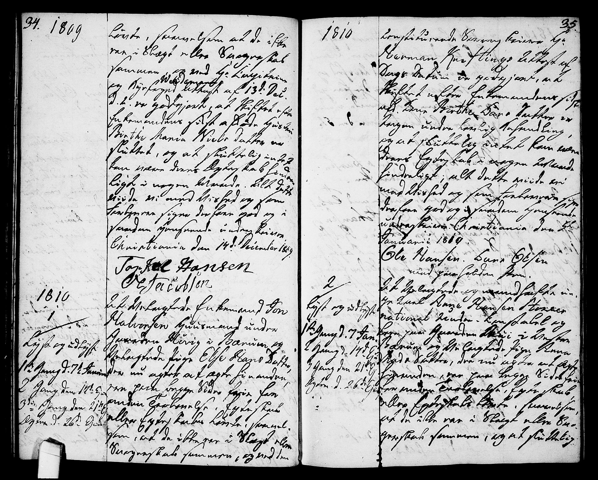 Oslo domkirke Kirkebøker, AV/SAO-A-10752/L/La/L0011: Best man's statements no. 11, 1807-1819, p. 34-35