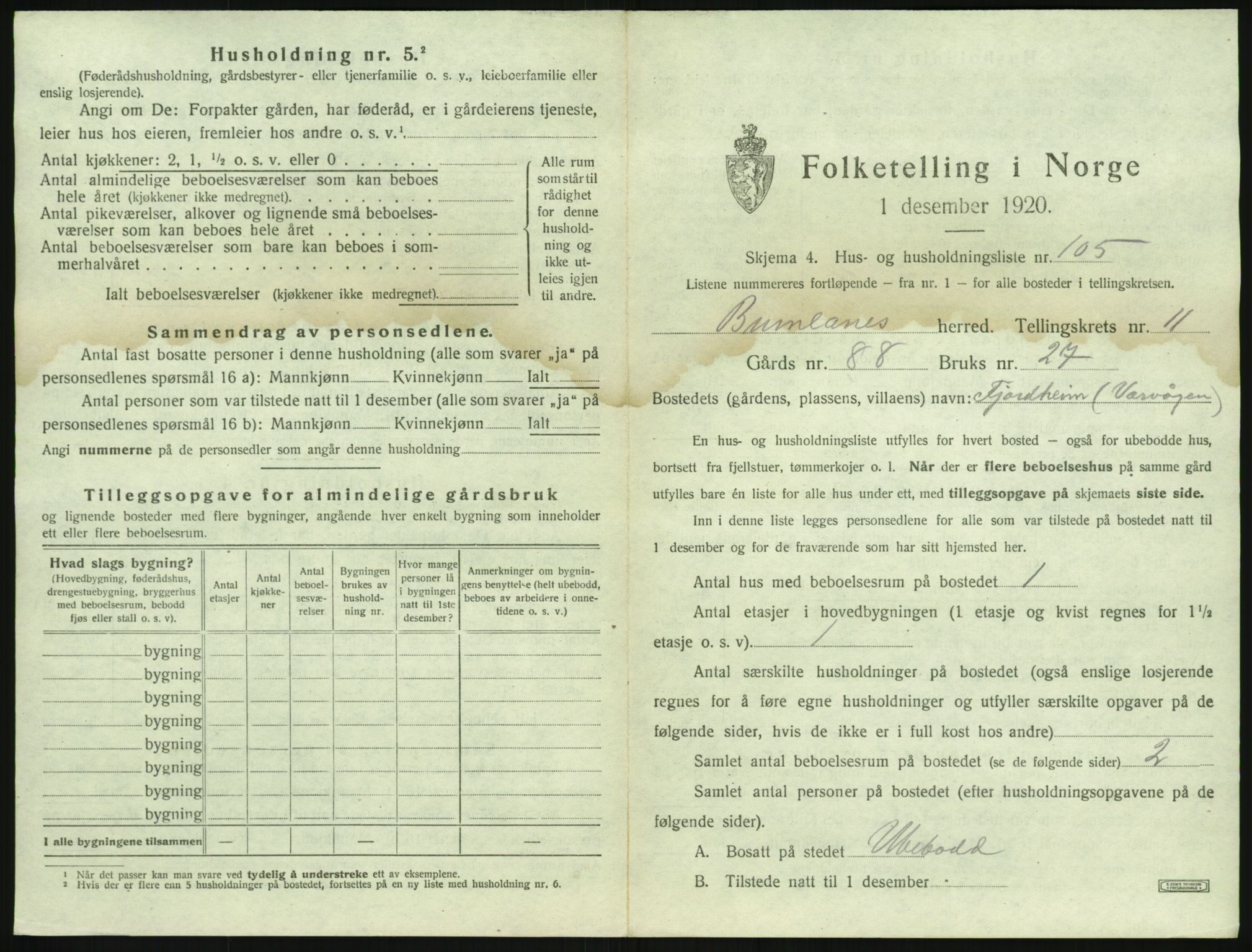 SAKO, 1920 census for Brunlanes, 1920, p. 1689