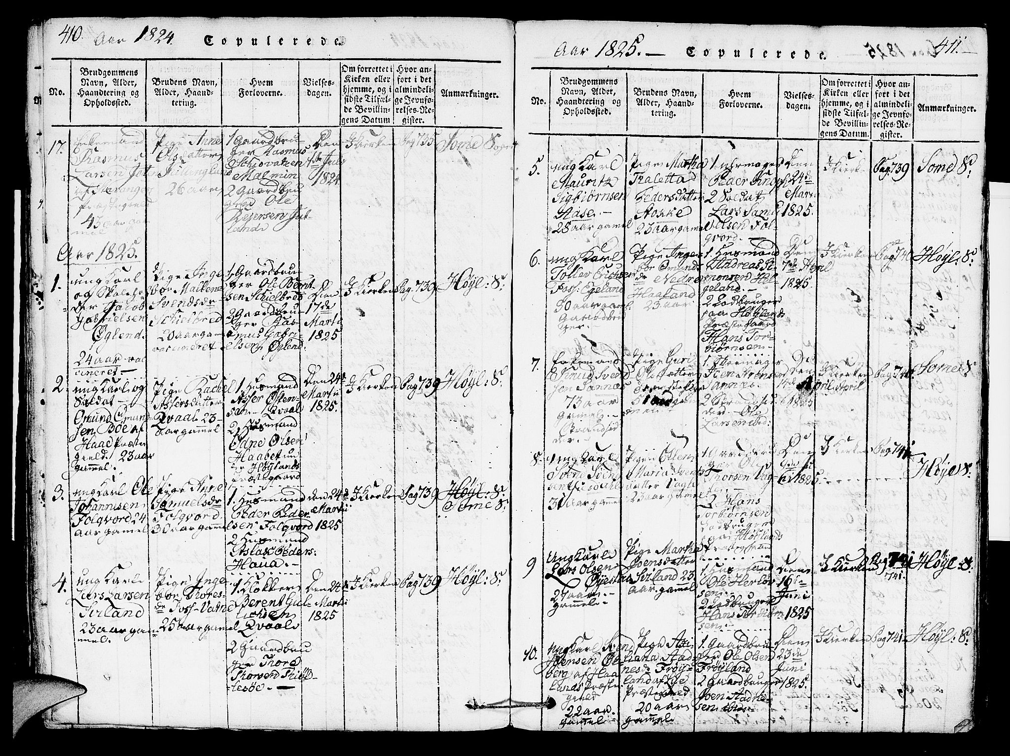 Høyland sokneprestkontor, SAST/A-101799/001/30BA/L0006: Parish register (official) no. A 6, 1815-1825, p. 410-411
