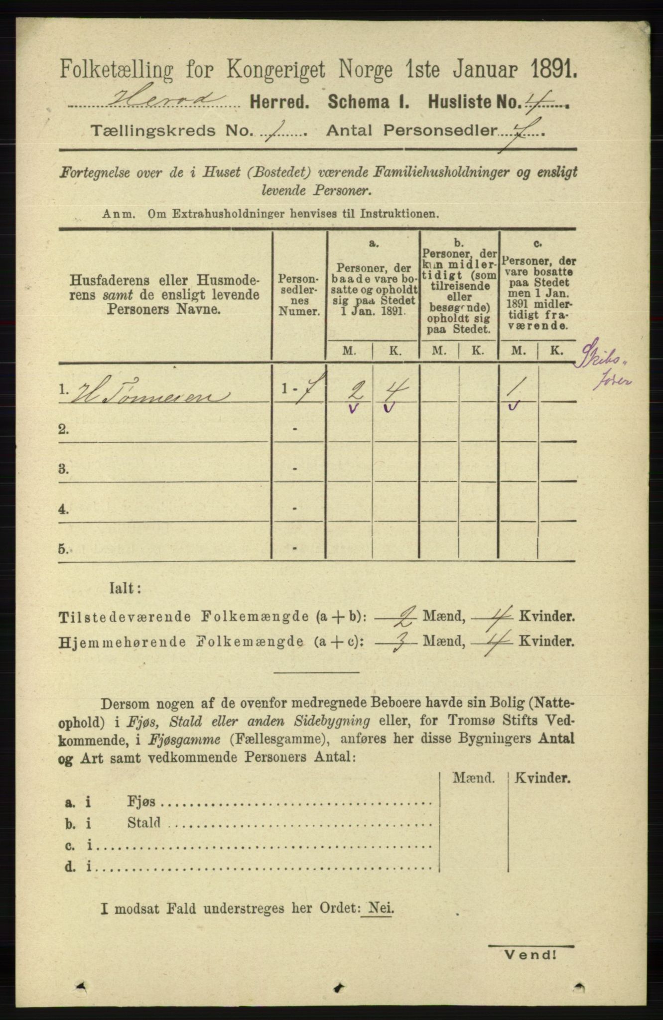 RA, 1891 census for 1039 Herad, 1891, p. 25