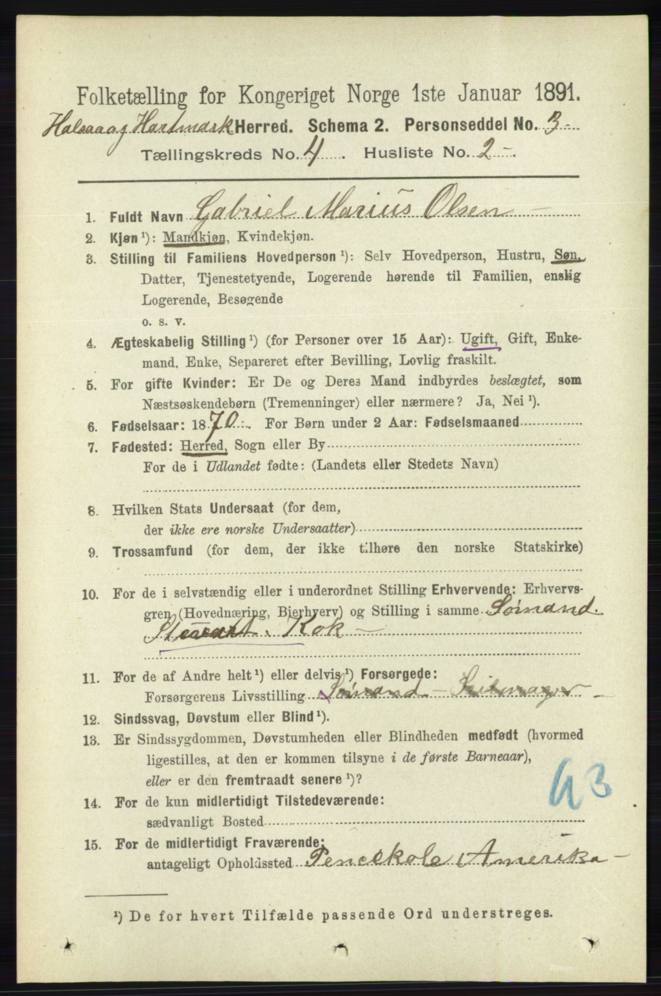 RA, 1891 census for 1019 Halse og Harkmark, 1891, p. 1500