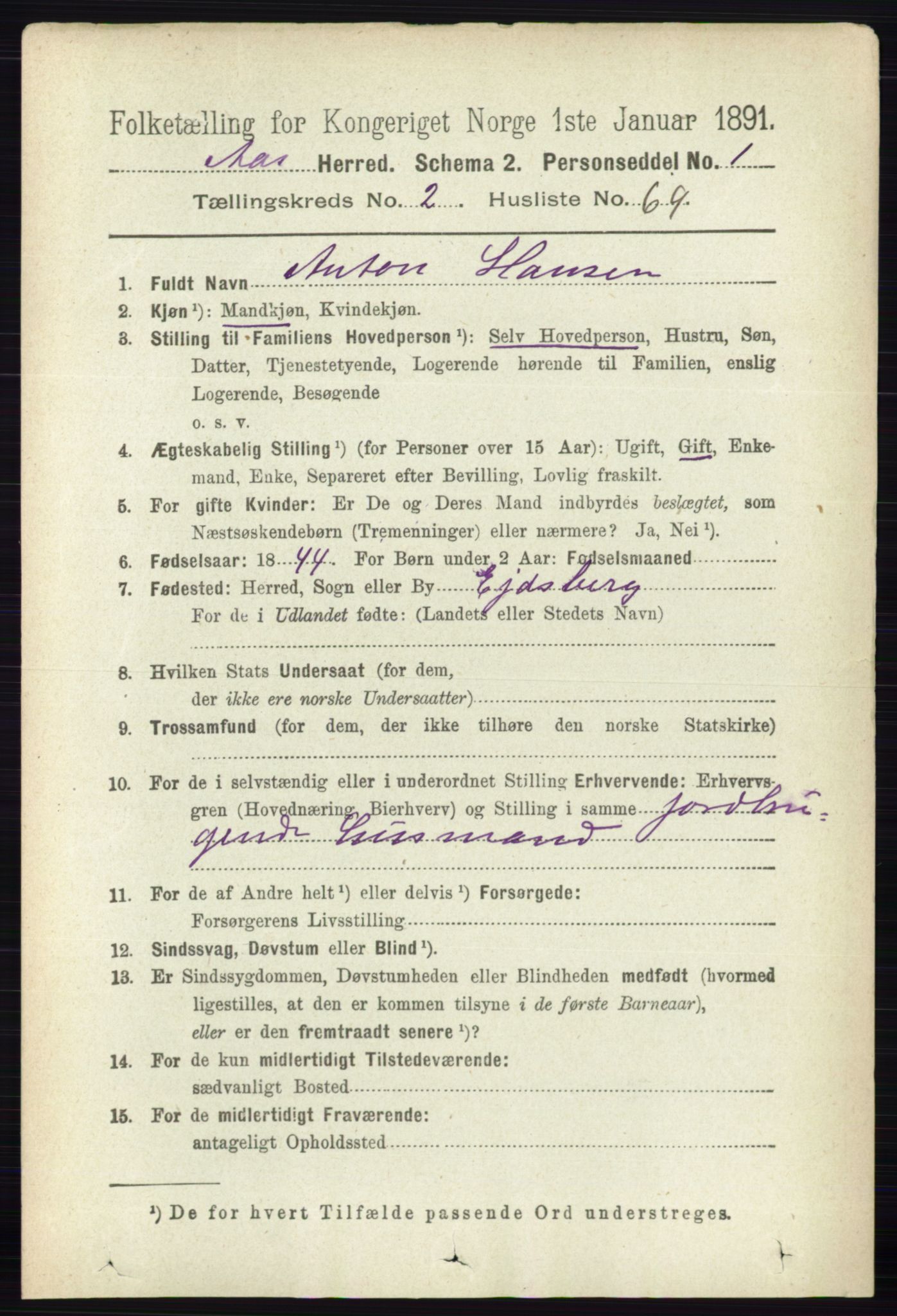 RA, 1891 census for 0214 Ås, 1891, p. 2016