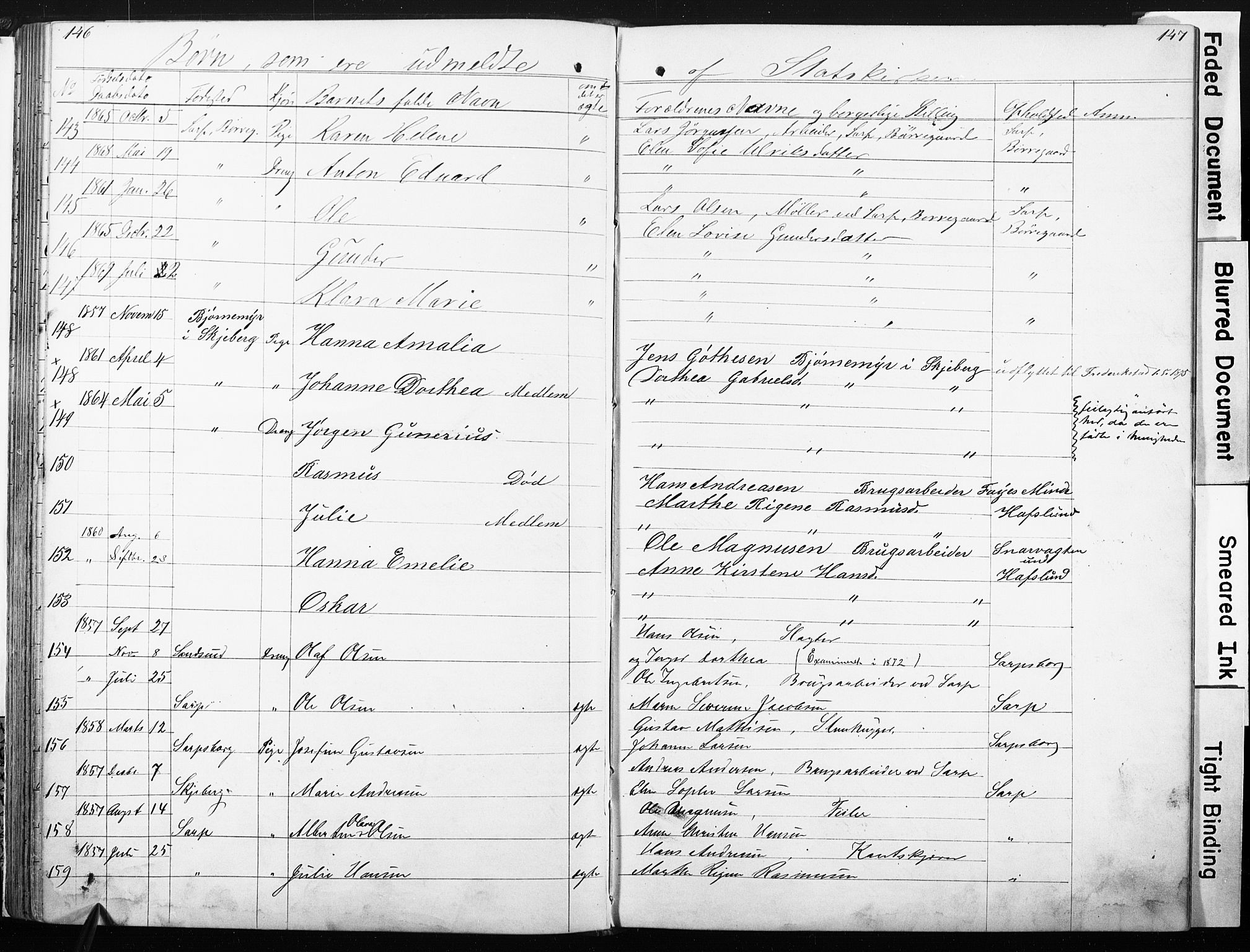 Sarpsborg metodistkirke, SAO/PAO-0233/A/L0001: Dissenter register no. 1, 1856-1875, p. 146-147