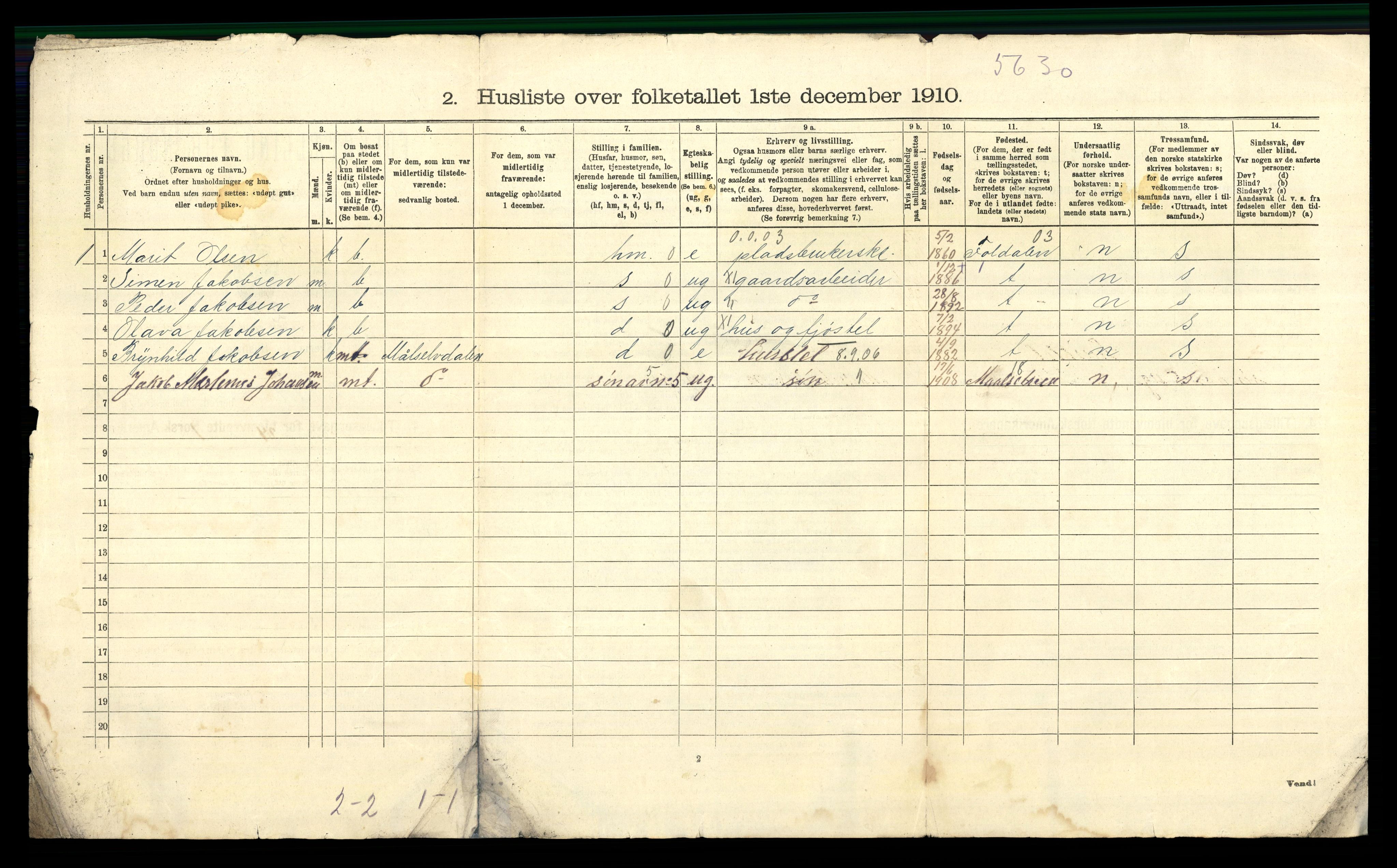 RA, 1910 census for Tynset, 1910, p. 46