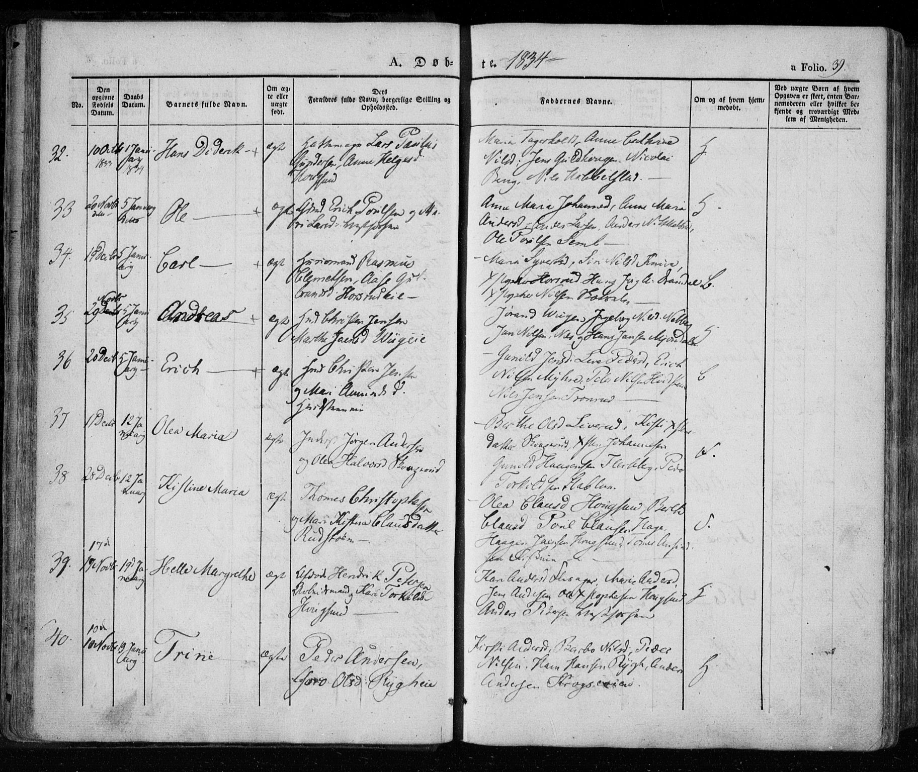 Eiker kirkebøker, AV/SAKO-A-4/F/Fa/L0013a: Parish register (official) no. I 13A, 1832-1845, p. 39