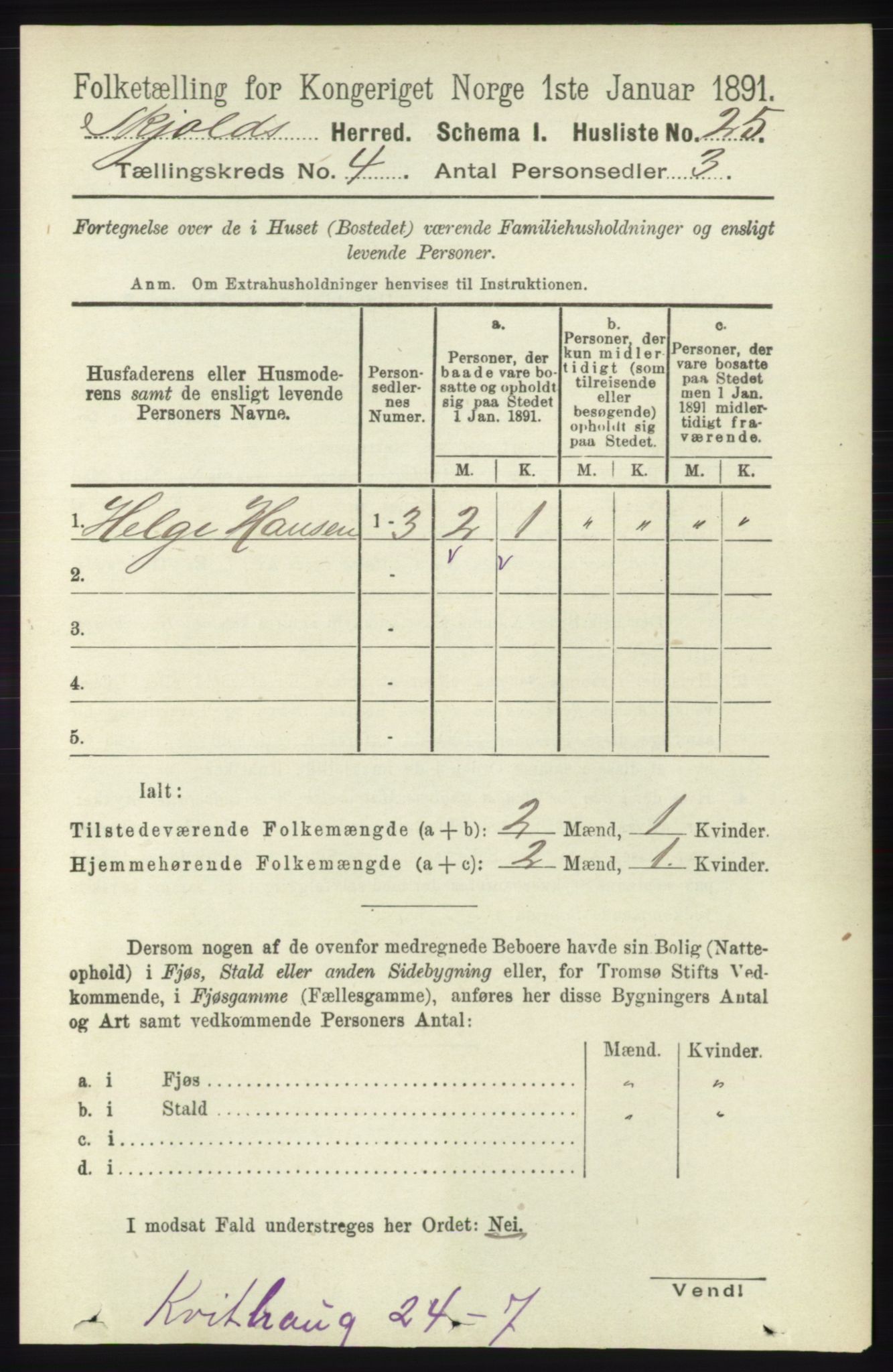 RA, 1891 census for 1154 Skjold, 1891, p. 535