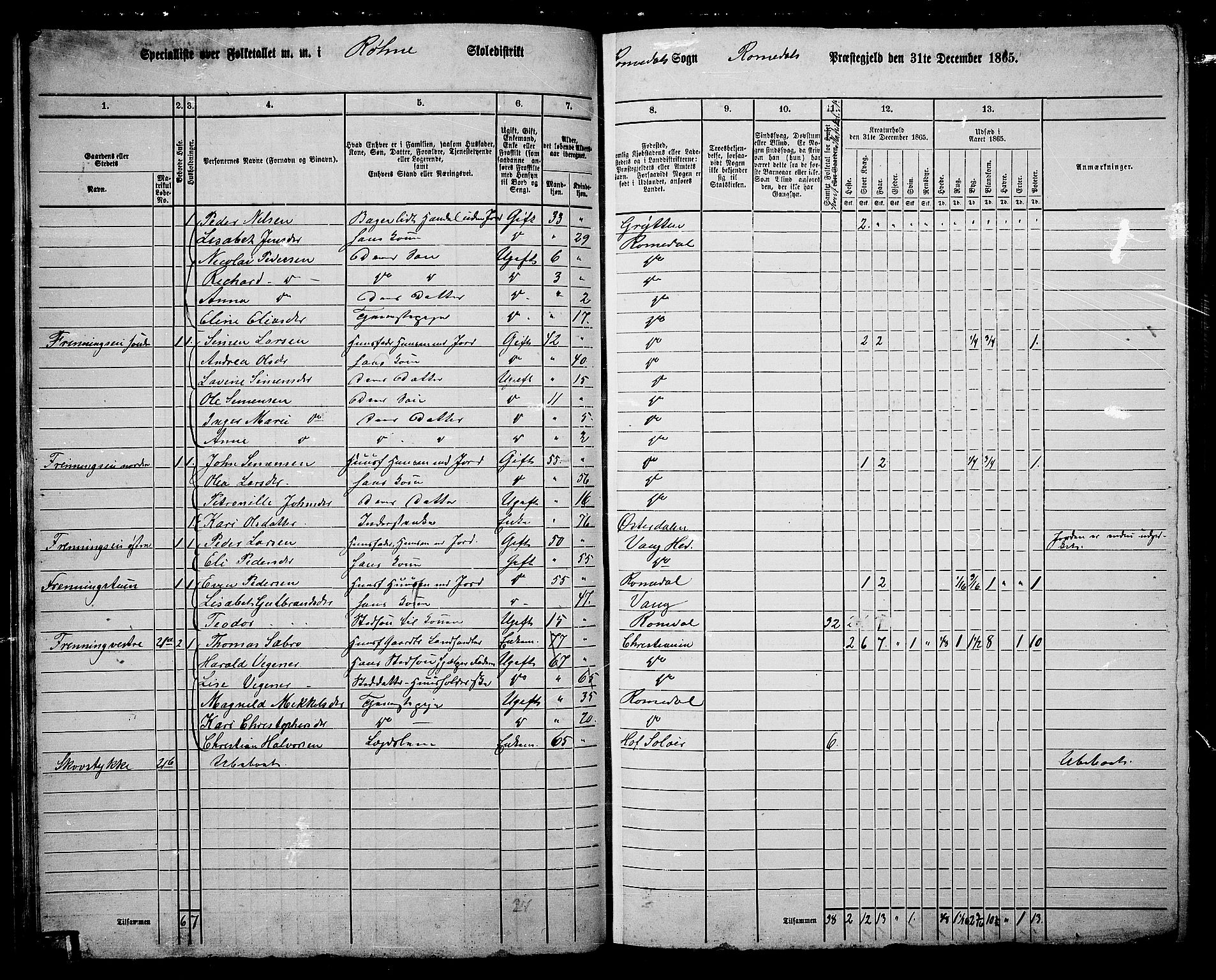 RA, 1865 census for Romedal, 1865, p. 49