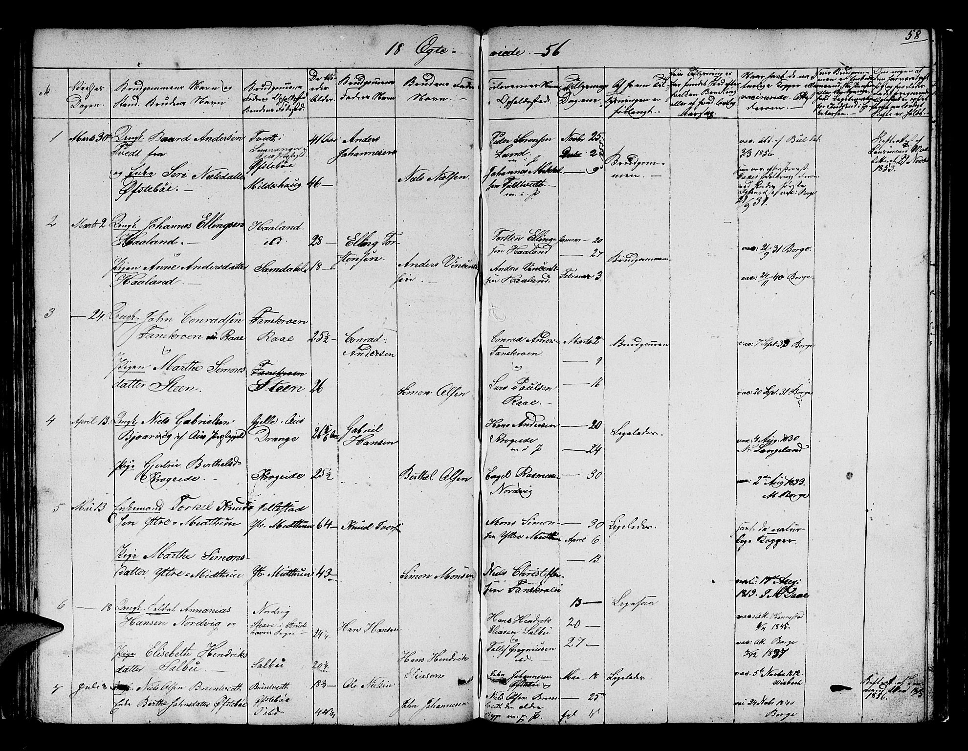 Fana Sokneprestembete, SAB/A-75101/H/Hab/Habb/L0002: Parish register (copy) no. B 2, 1851-1860, p. 58