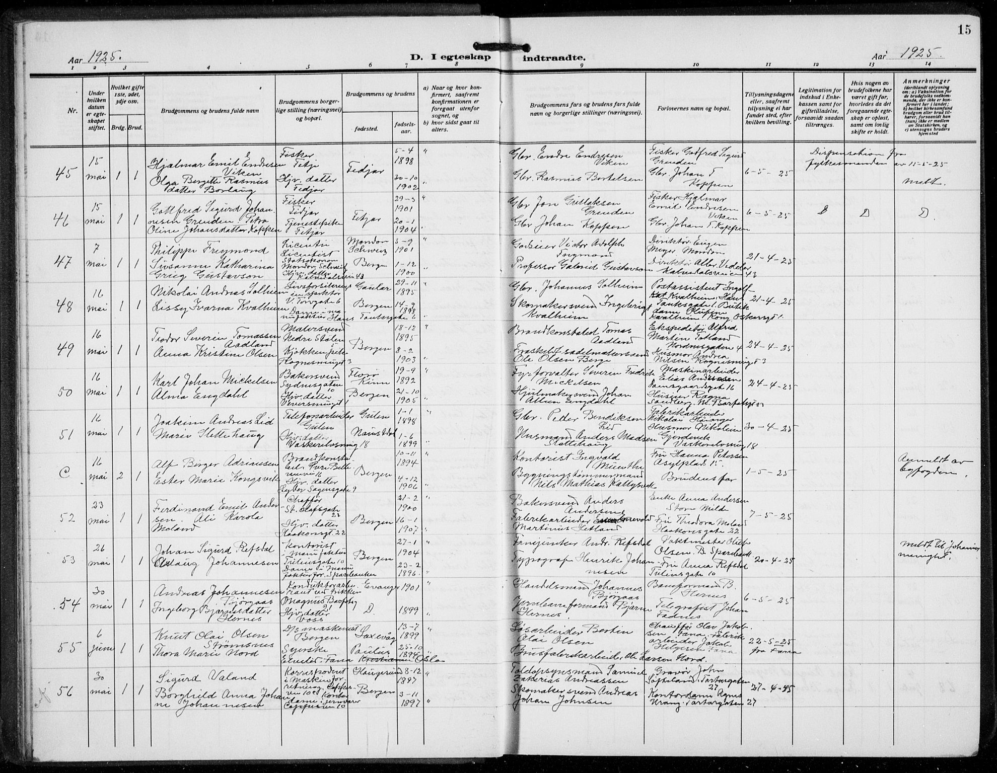 Domkirken sokneprestembete, AV/SAB-A-74801/H/Hab/L0034: Parish register (copy) no. D 6, 1924-1941, p. 15