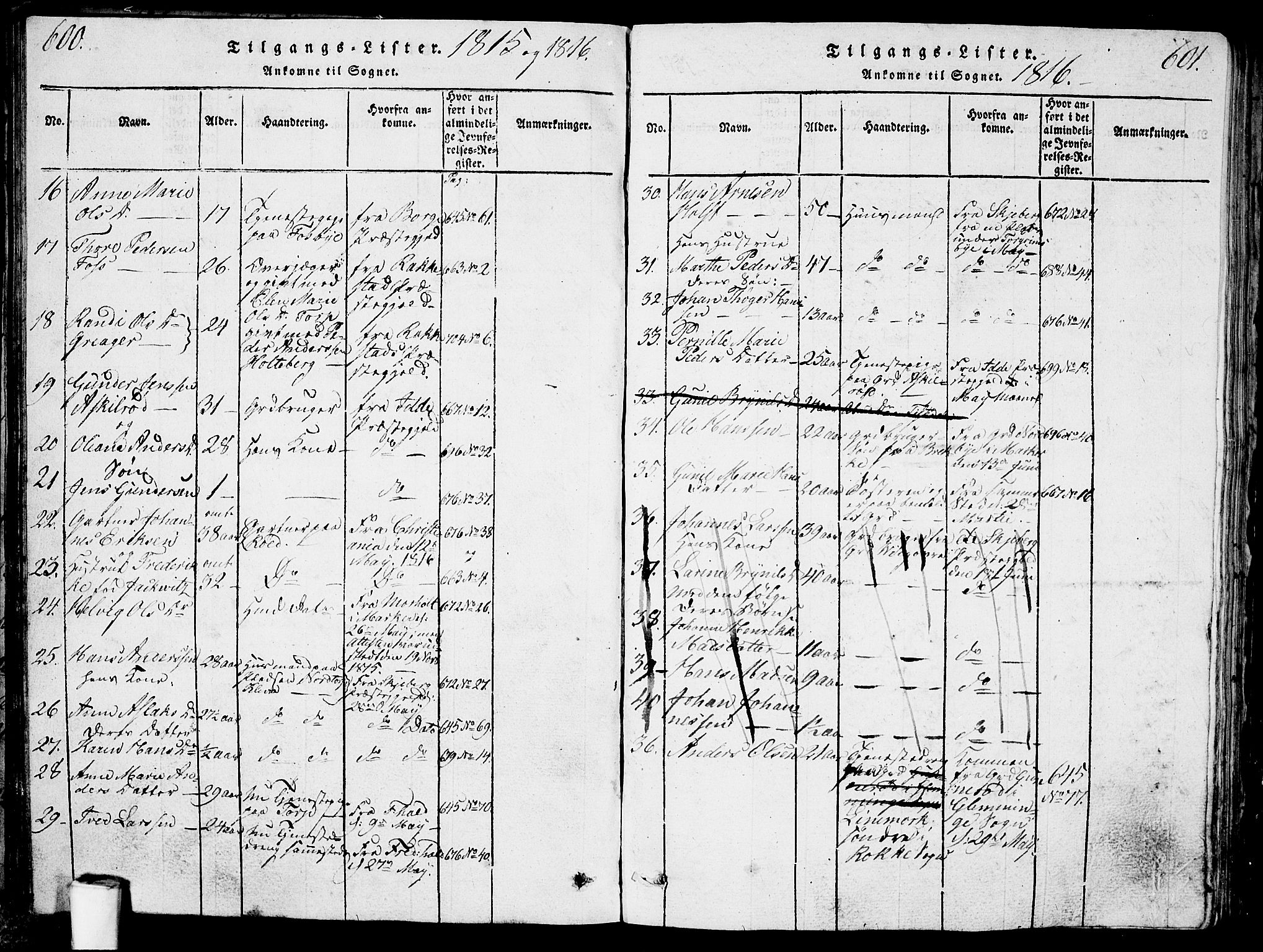 Berg prestekontor Kirkebøker, AV/SAO-A-10902/G/Ga/L0001: Parish register (copy) no. I 1, 1815-1832, p. 600-601