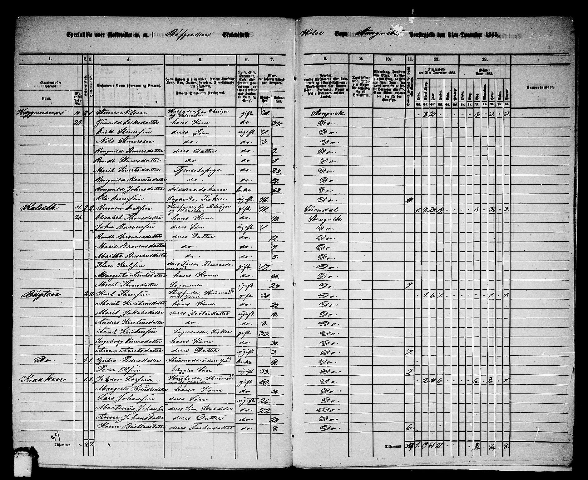 RA, 1865 census for Stangvik, 1865, p. 191